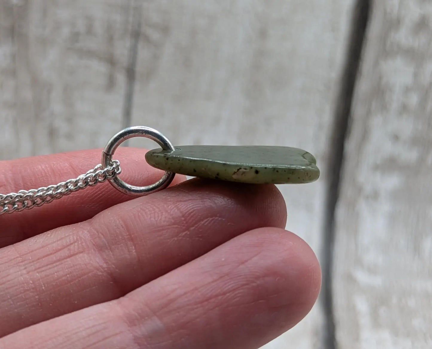 Made to order, New Zealand pounamu nephrite jade tumbled pendant on silver chain.