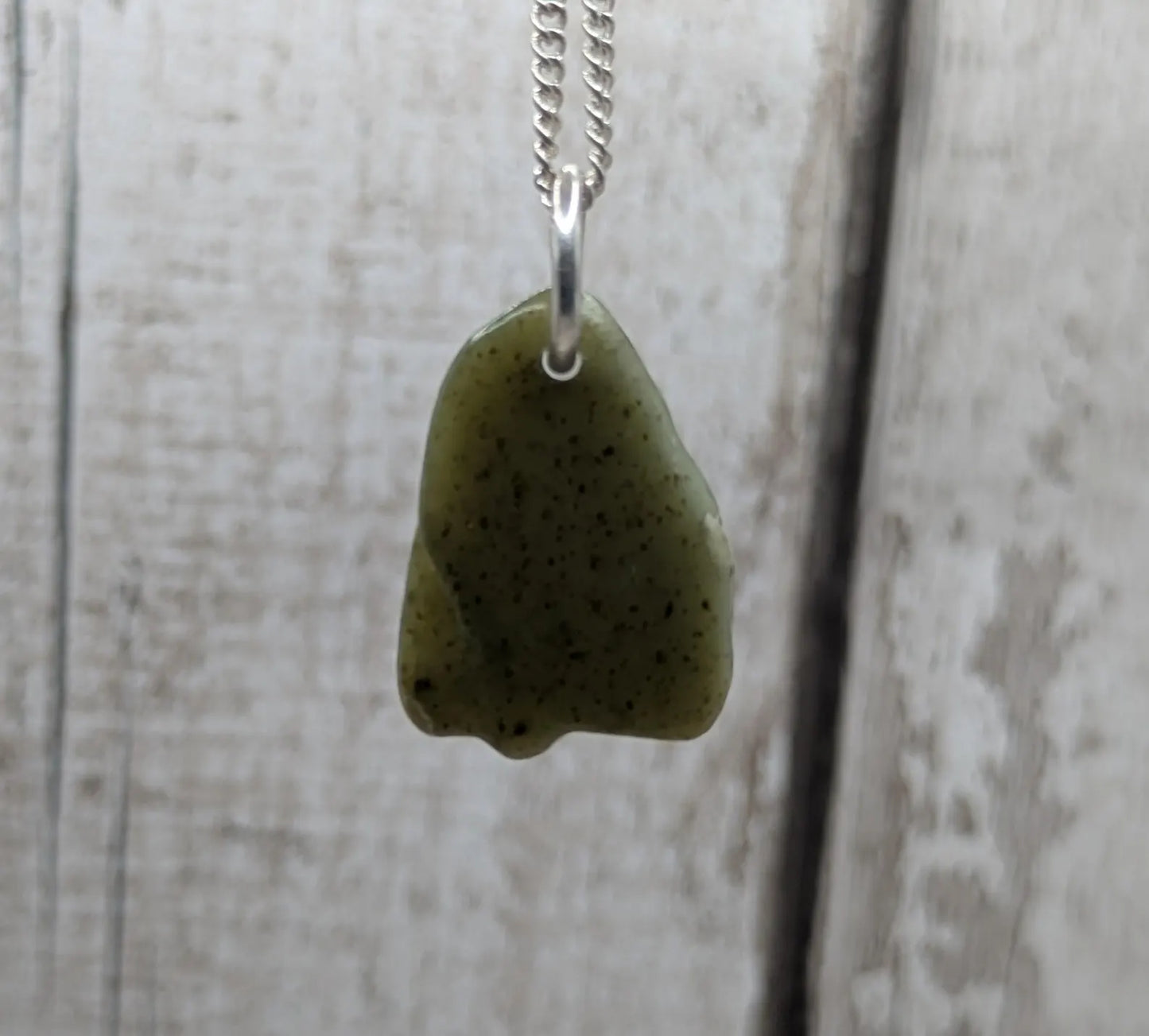 Made to order, New Zealand pounamu nephrite jade tumbled pendant on silver chain.