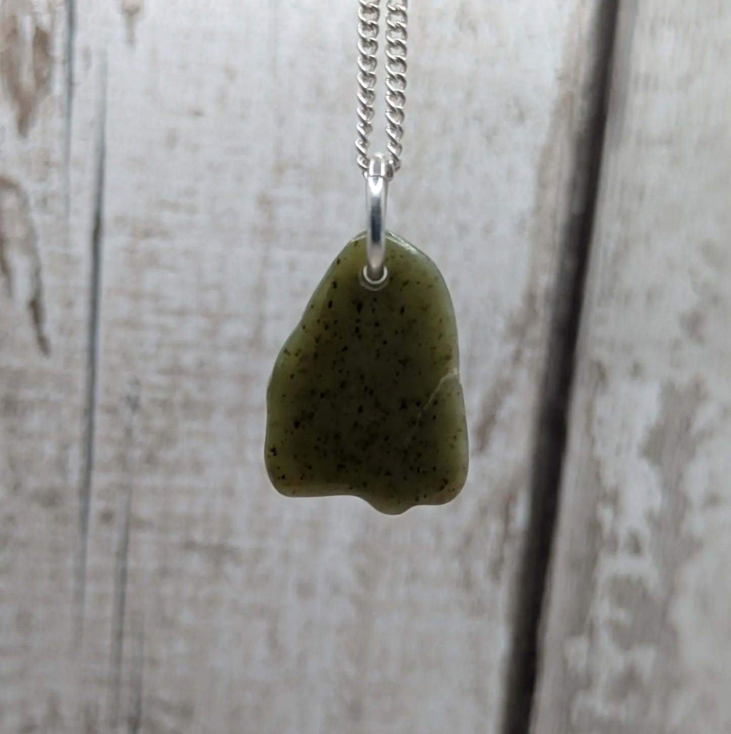 Made to order, New Zealand pounamu nephrite jade tumbled pendant on silver chain.