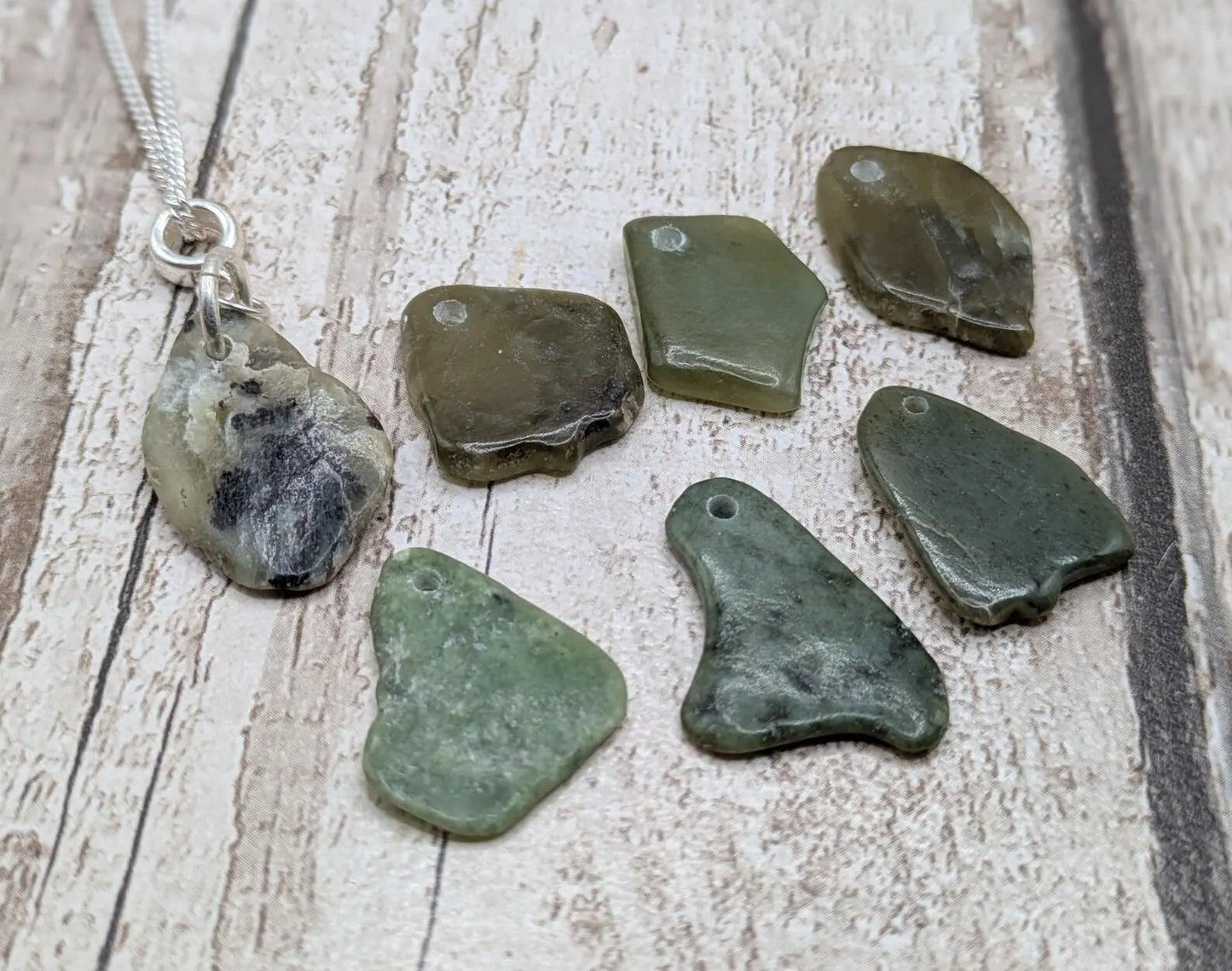 Made to order, New Zealand pounamu nephrite jade tumbled pendant on silver chain.