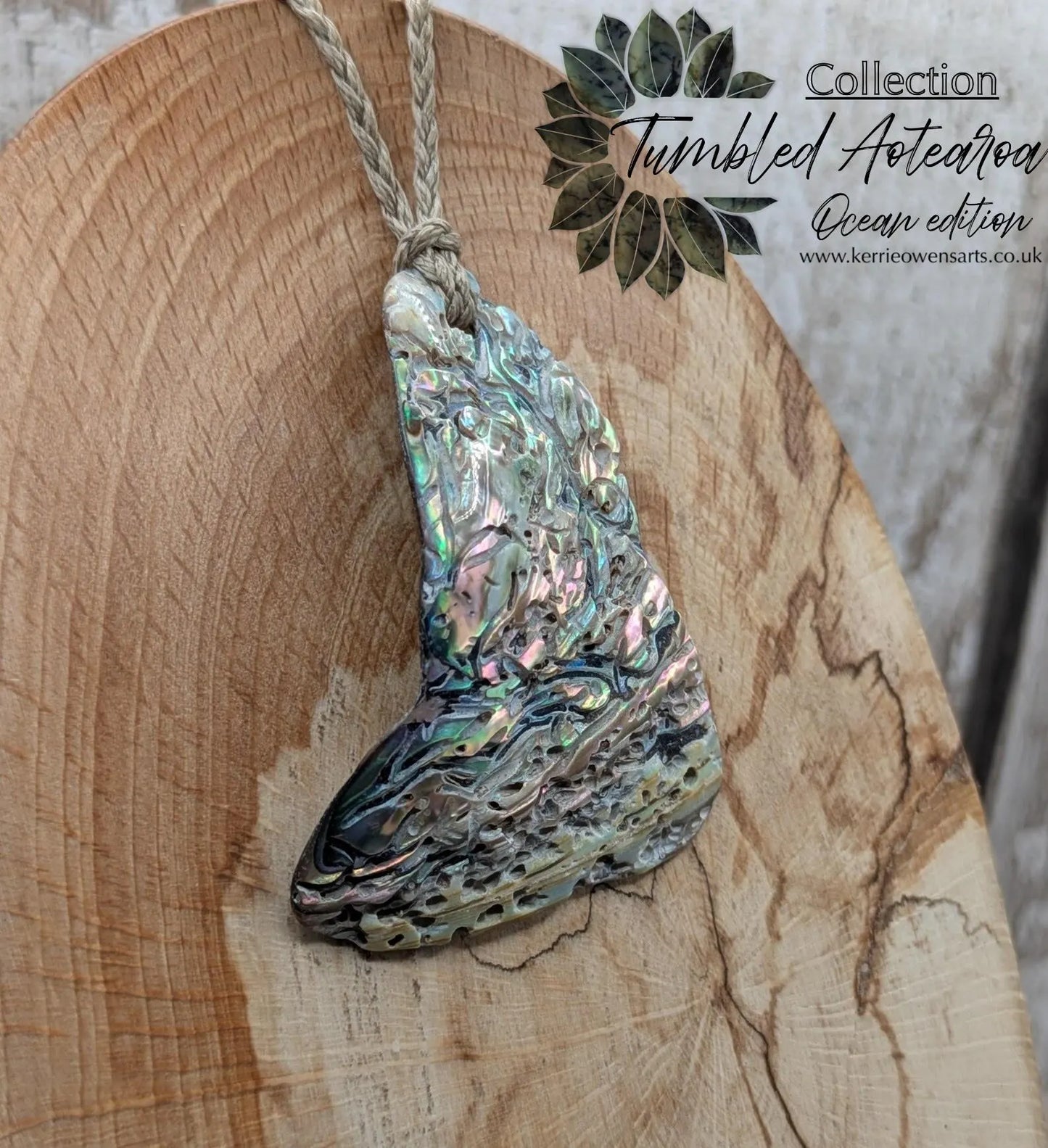 new Zealand Rainbow Pāua naturally tumbled shell pendant