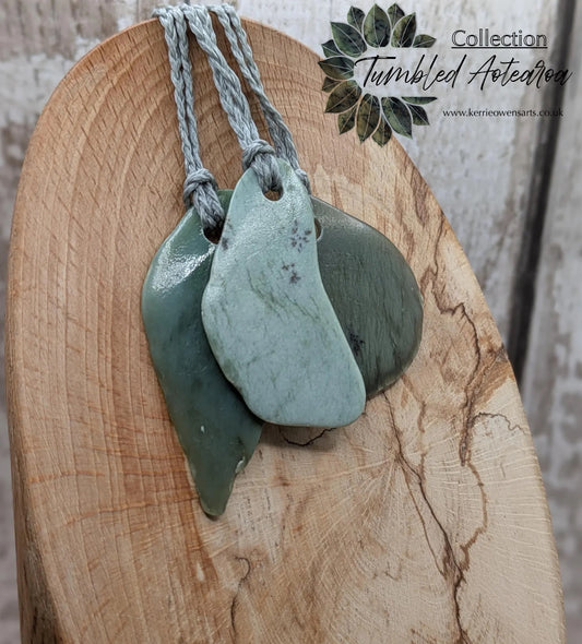 Tumble polished New Zealand Pounamu Jade Necklace – Raw Greenstone Offcut crystal Pendant on Cord, simple spiritual jewellery.
