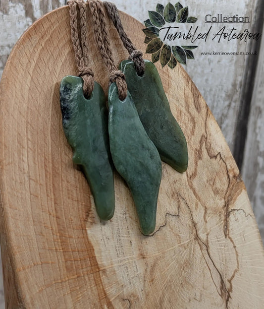 Tumble polished New Zealand Pounamu Jade Necklace – Raw Greenstone Offcut crystal Pendant on Cord, simple spiritual jewellery.
