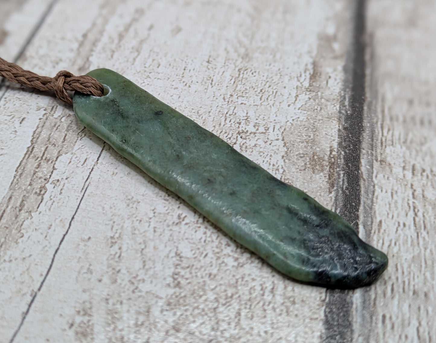 long tumbled pounamu greenstone jade pendant