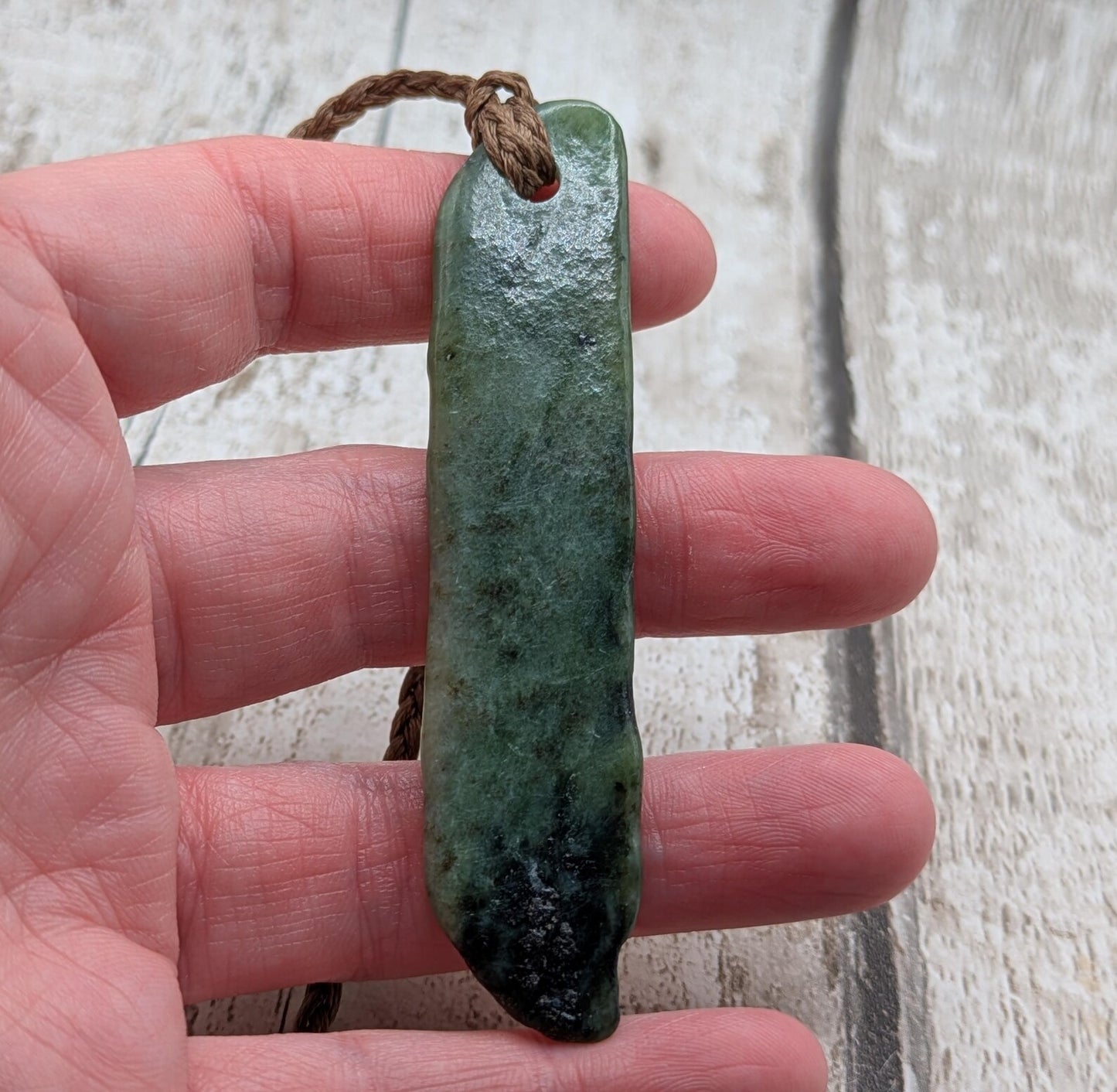 long tumbled pounamu greenstone jade pendant