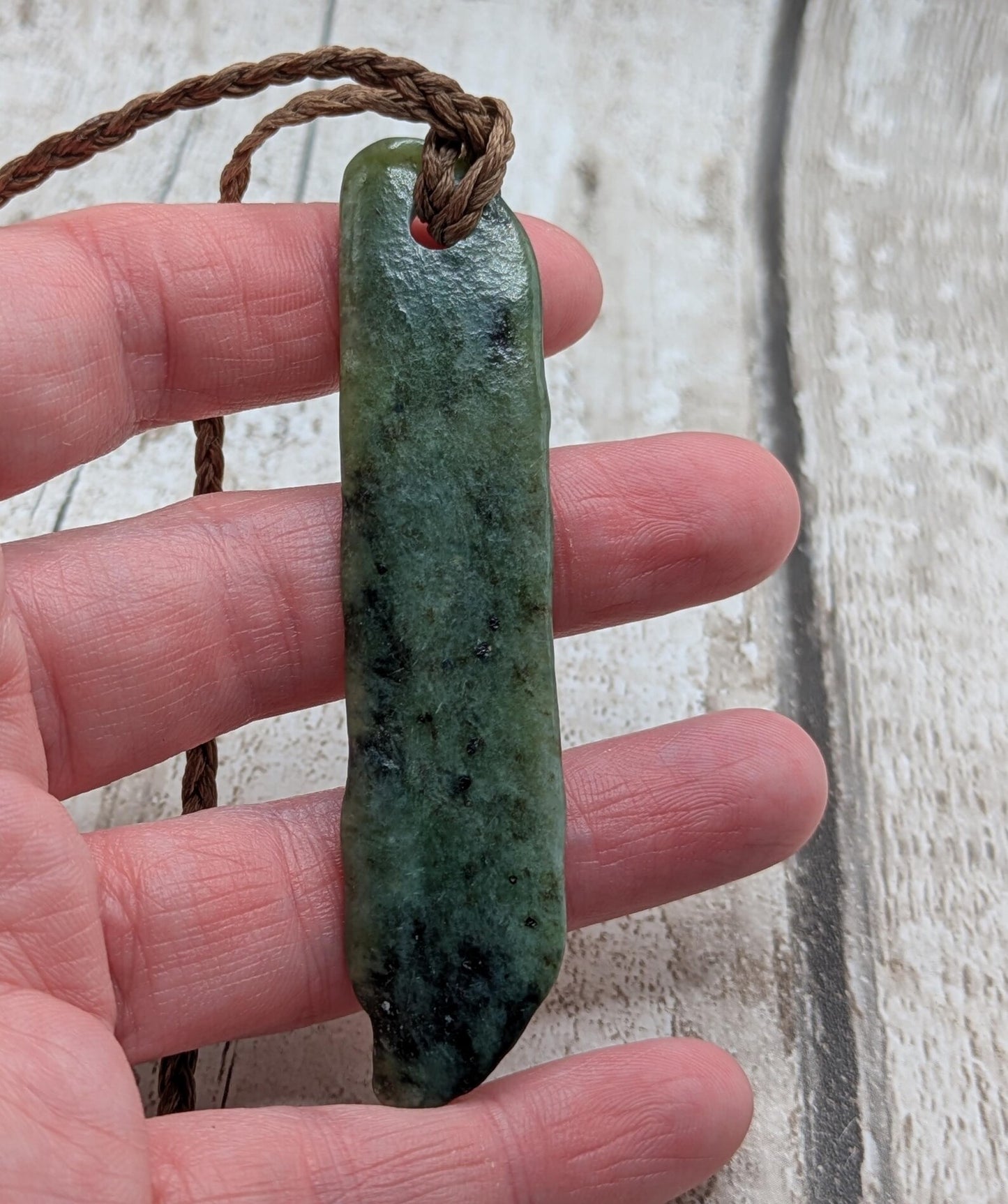 long tumbled pounamu greenstone jade pendant