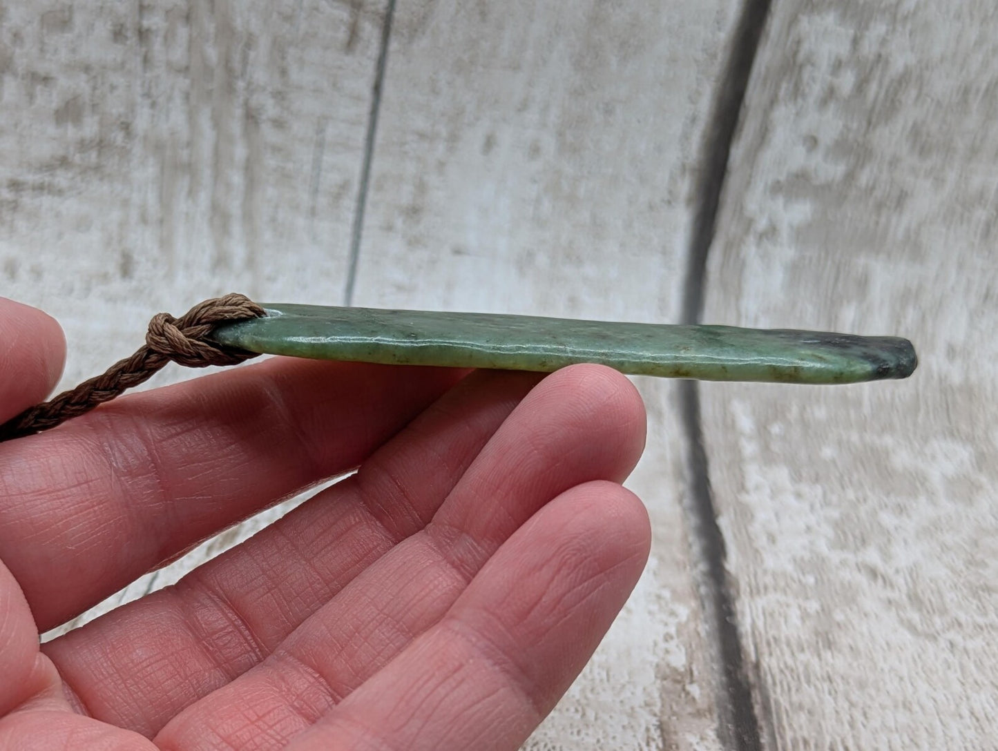 long tumbled pounamu greenstone jade pendant