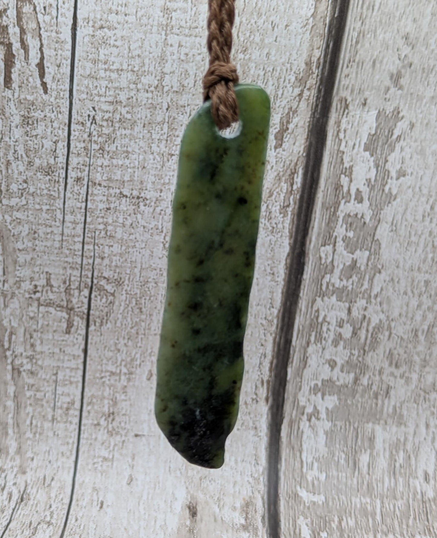 long tumbled pounamu greenstone jade pendant