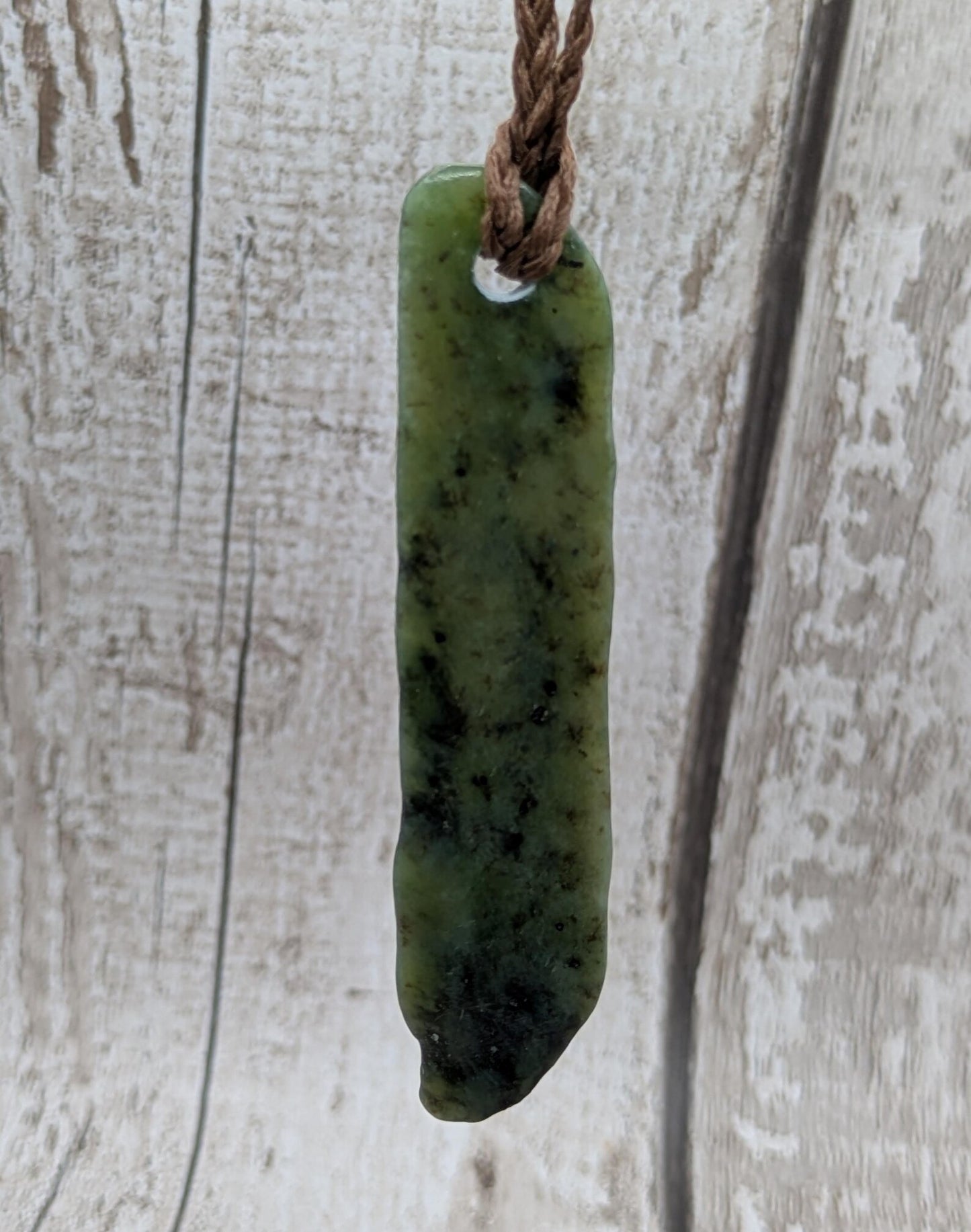 long tumbled pounamu greenstone jade pendant