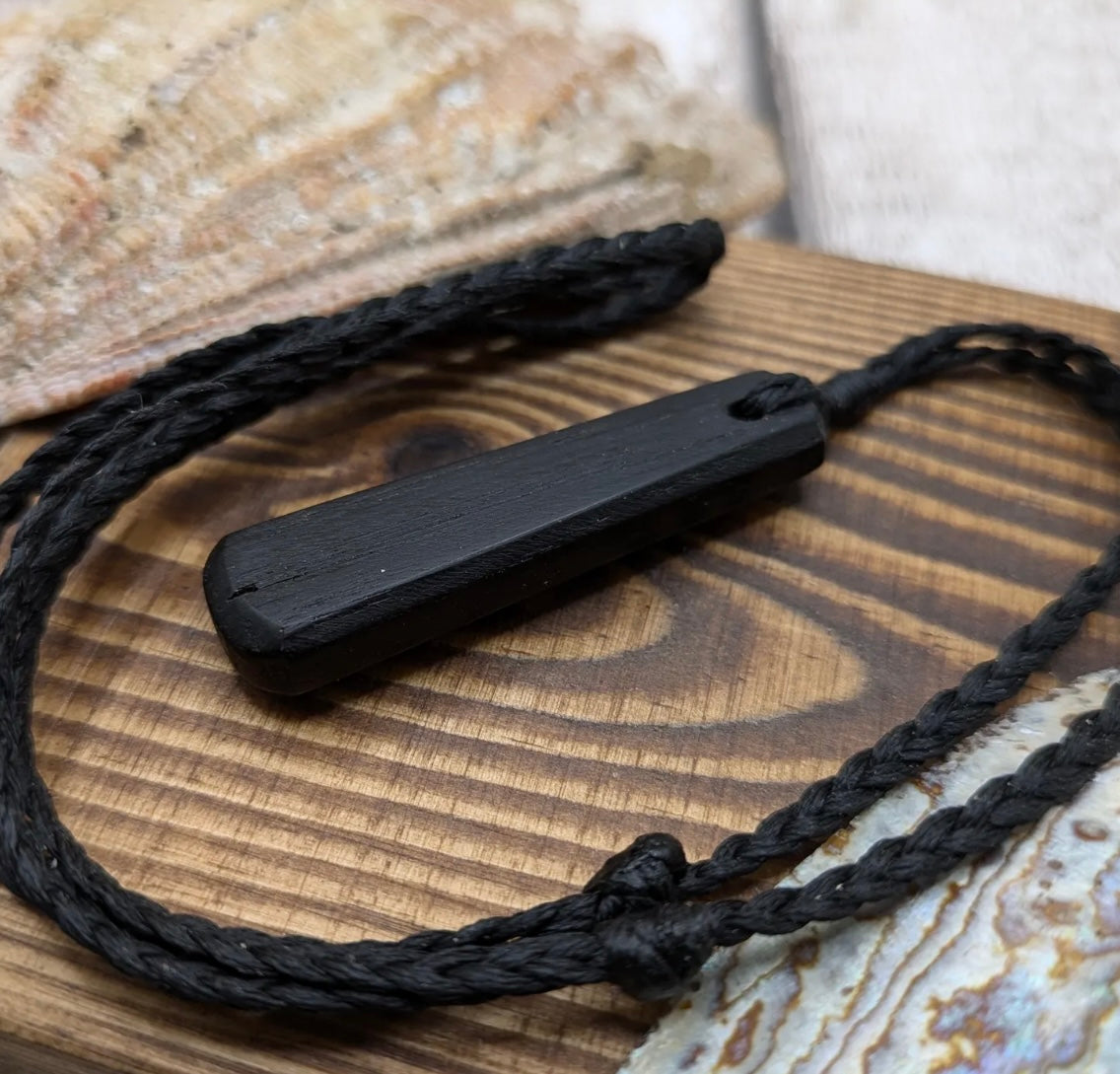 Fenland bog oak roimata tear drop pendant.