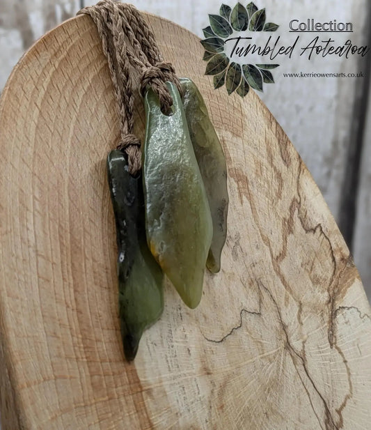 Tumble polished New Zealand Pounamu Jade Necklace – Raw Greenstone Offcut crystal Pendant on Cord, simple spiritual jewellery.