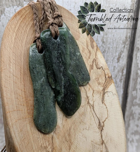 Tumble polished New Zealand Pounamu Jade Necklace – Raw Greenstone Offcut crystal Pendant on Cord, simple spiritual jewellery.