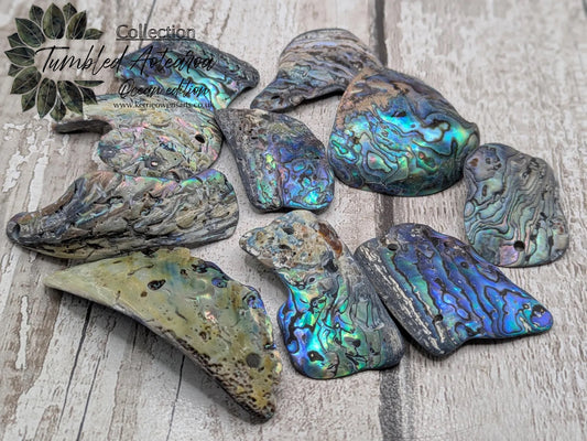 10 naturally tumbled New Zealand rainbow pāua shell beads.