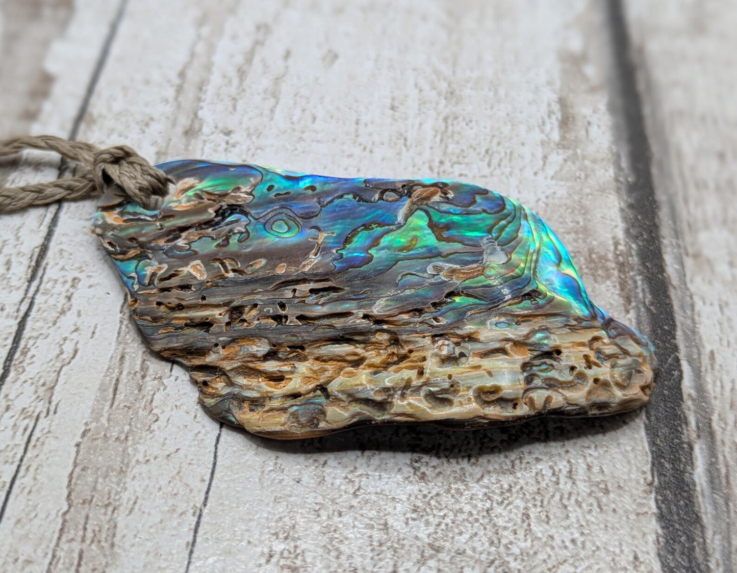 Large Freeform NZ Pāua Shell Pendant – Iridescent Abalone Statement Necklace, Natural statement Beach Jewellery.