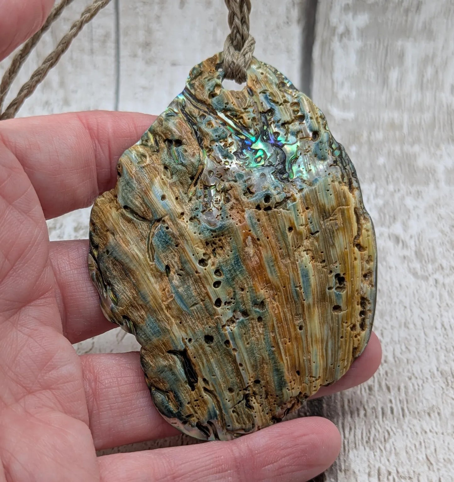 Large Freeform NZ Pāua Shell Pendant – Iridescent Abalone Statement Necklace, Natural statement Beach Jewellery.