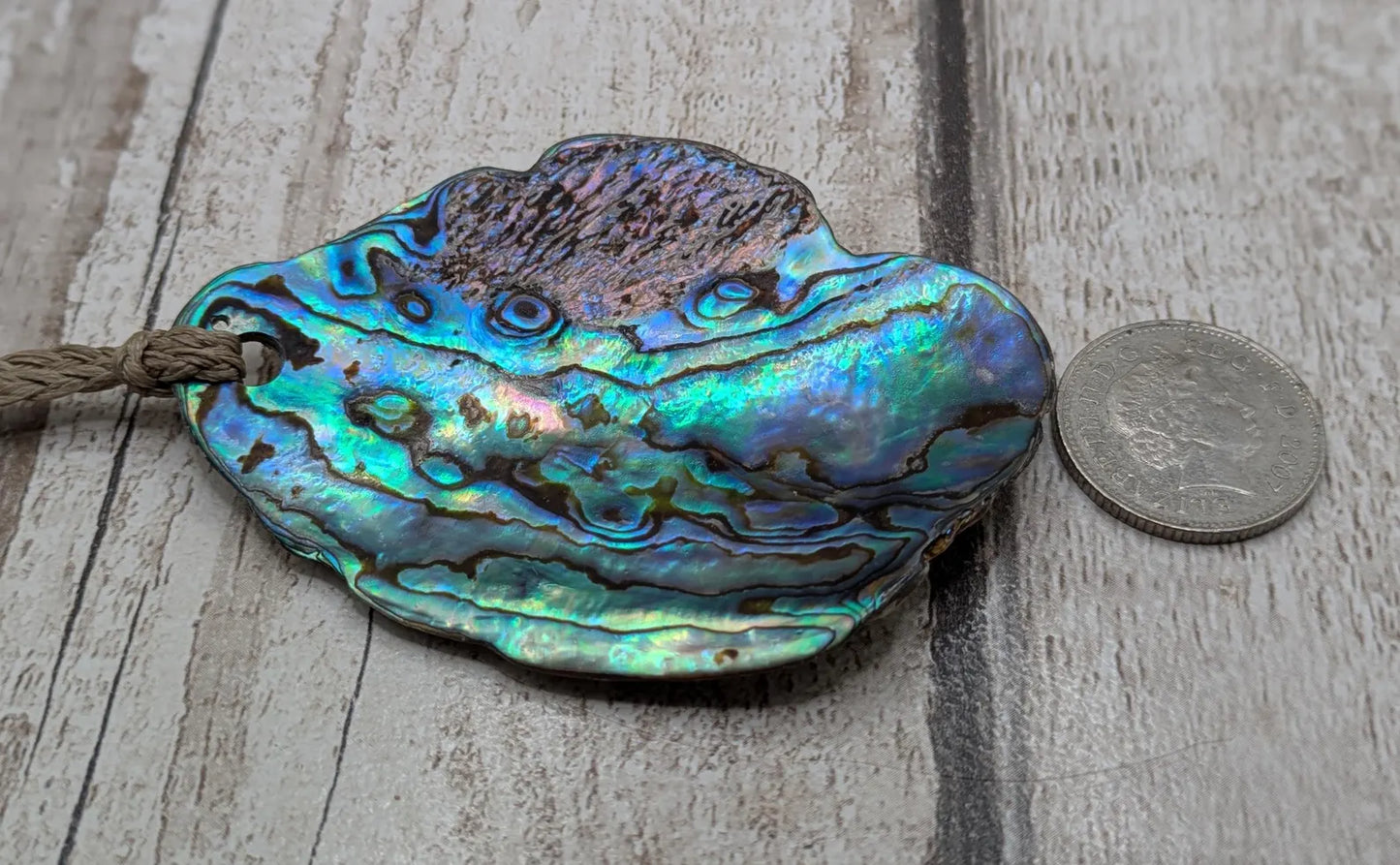 Large Freeform NZ Pāua Shell Pendant – Iridescent Abalone Statement Necklace, Natural statement Beach Jewellery.