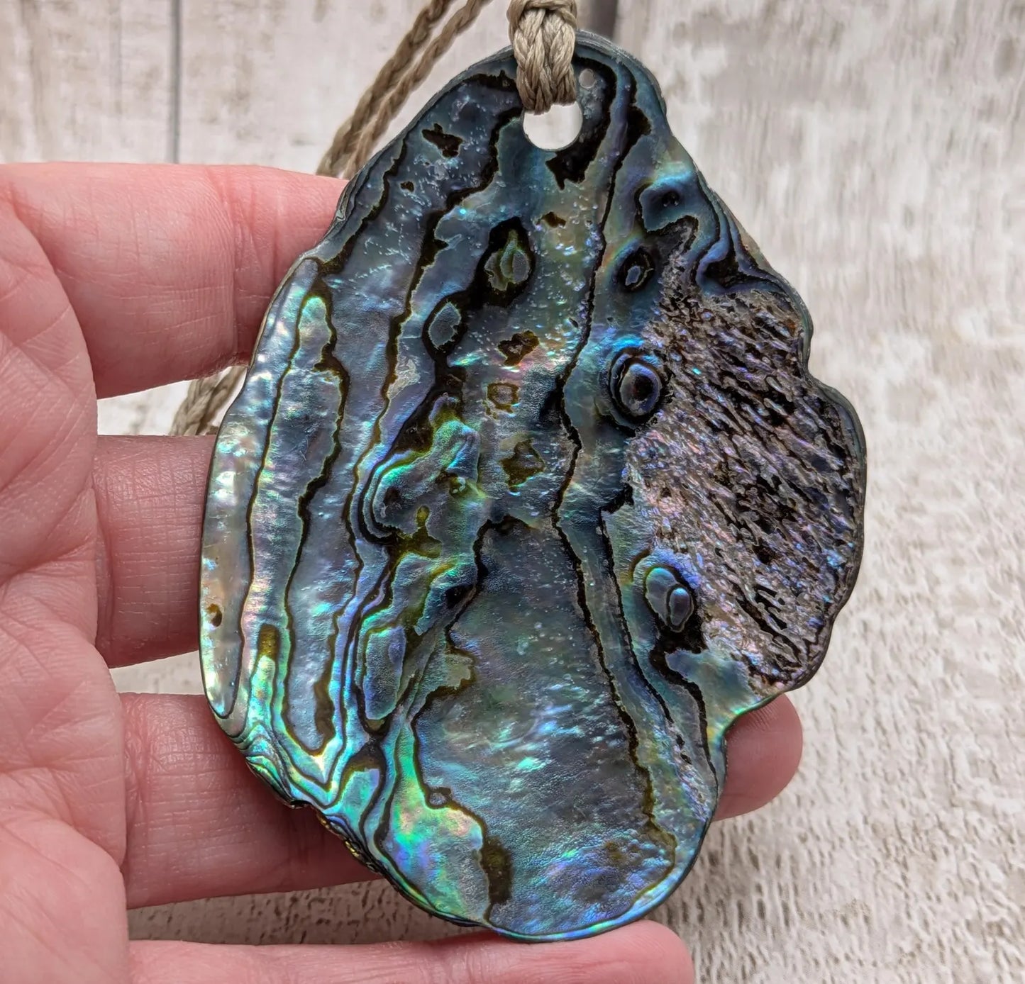 Large Freeform NZ Pāua Shell Pendant – Iridescent Abalone Statement Necklace, Natural statement Beach Jewellery.