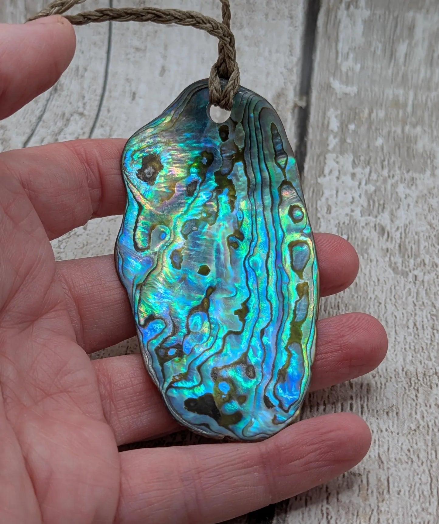 Large Freeform NZ Pāua Shell Pendant – Iridescent Abalone Statement Necklace, Natural statement Beach Jewellery.