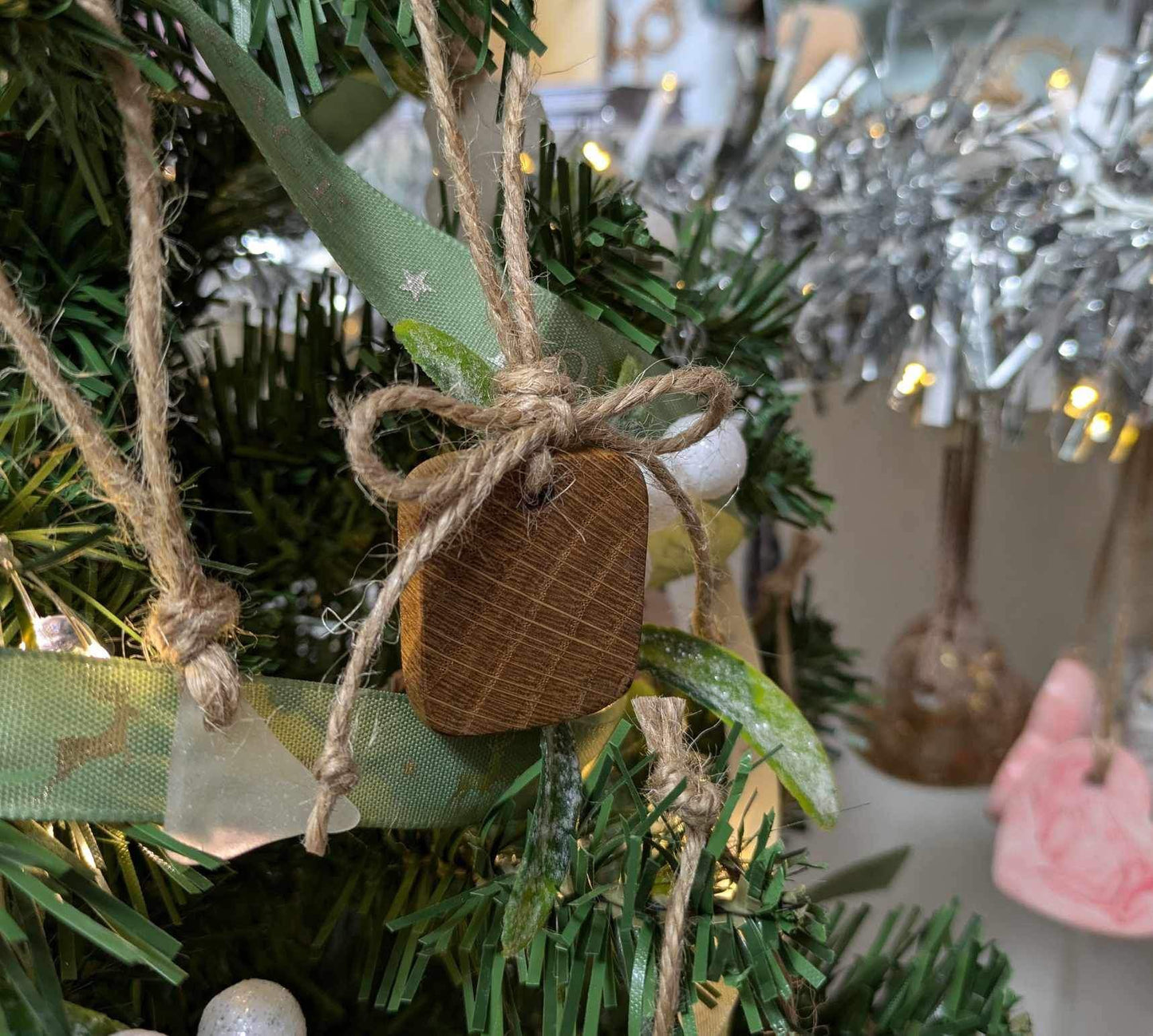 Oak wood plain square hanging decoration. Made to order.
