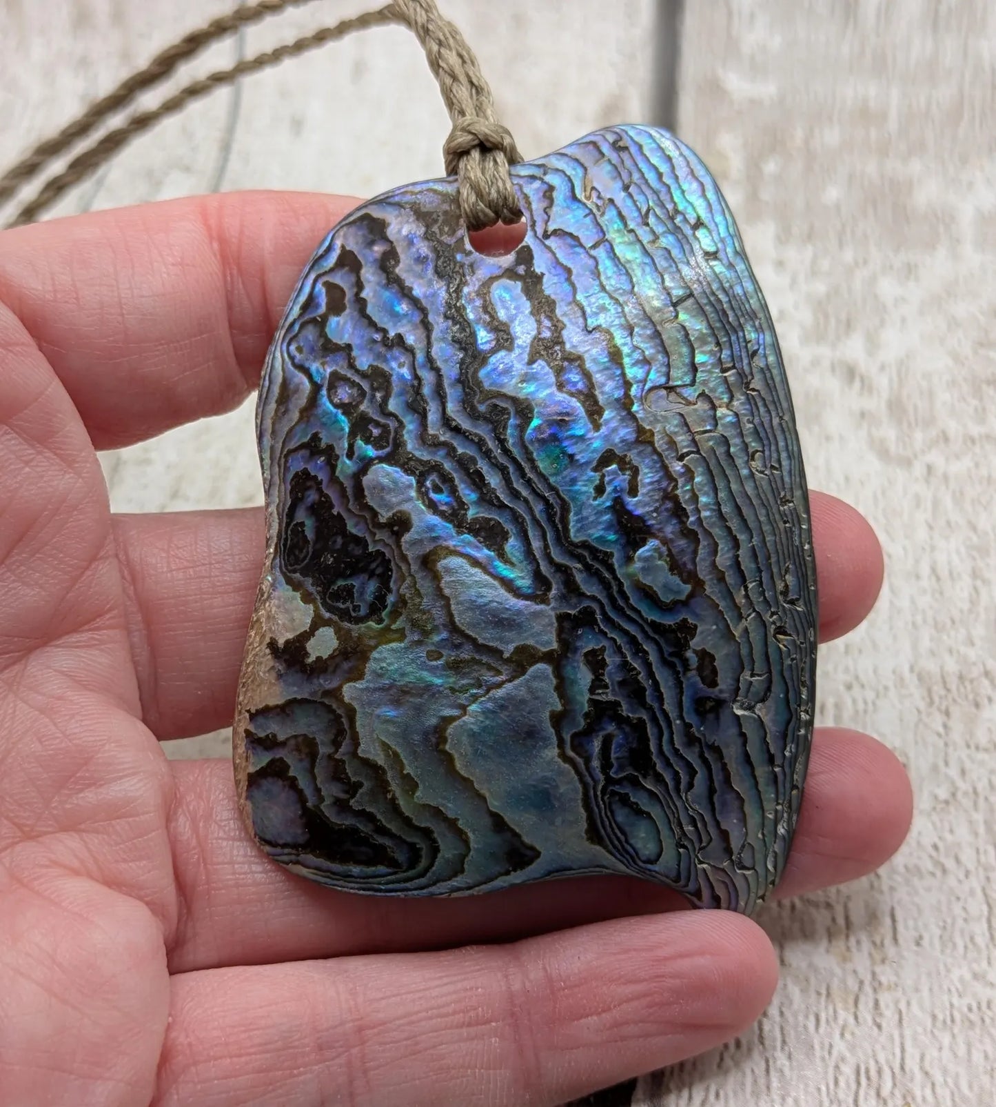 Large Freeform NZ Pāua Shell Pendant – Iridescent Abalone Statement Necklace, Natural statement Beach Jewellery.