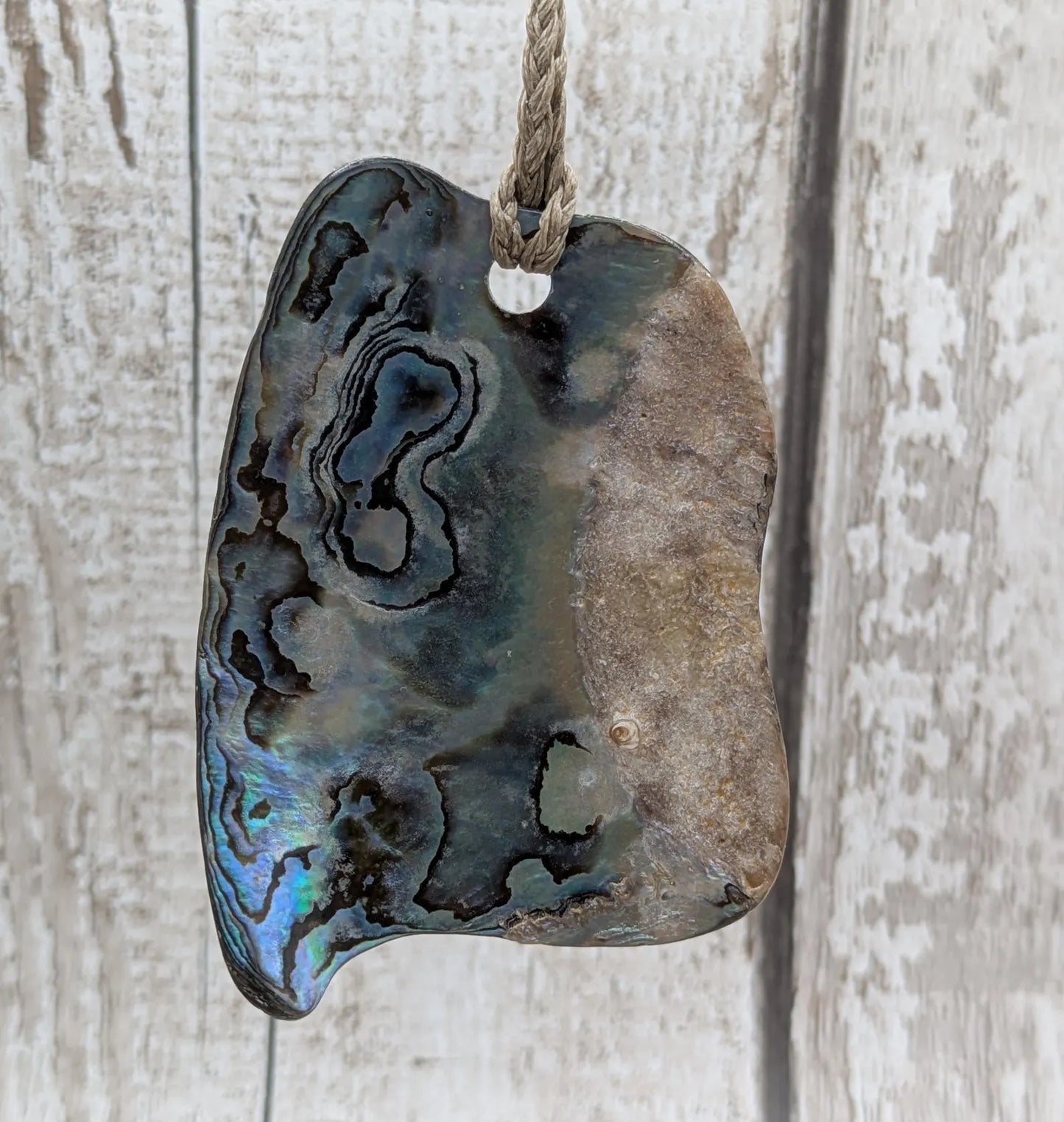 Large Freeform NZ Pāua Shell Pendant – Iridescent Abalone Statement Necklace, Natural statement Beach Jewellery.