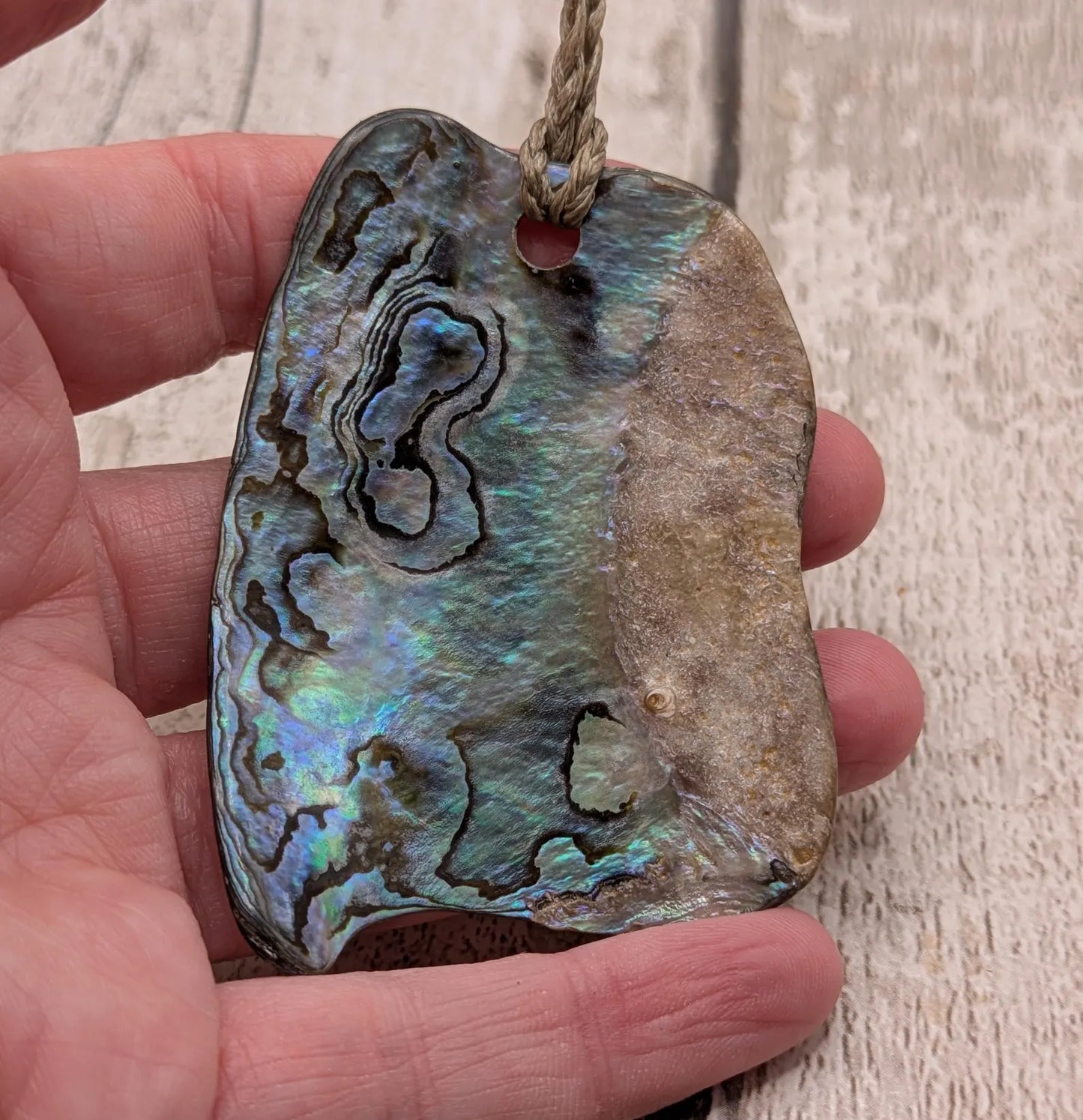 Large Freeform NZ Pāua Shell Pendant – Iridescent Abalone Statement Necklace, Natural statement Beach Jewellery.