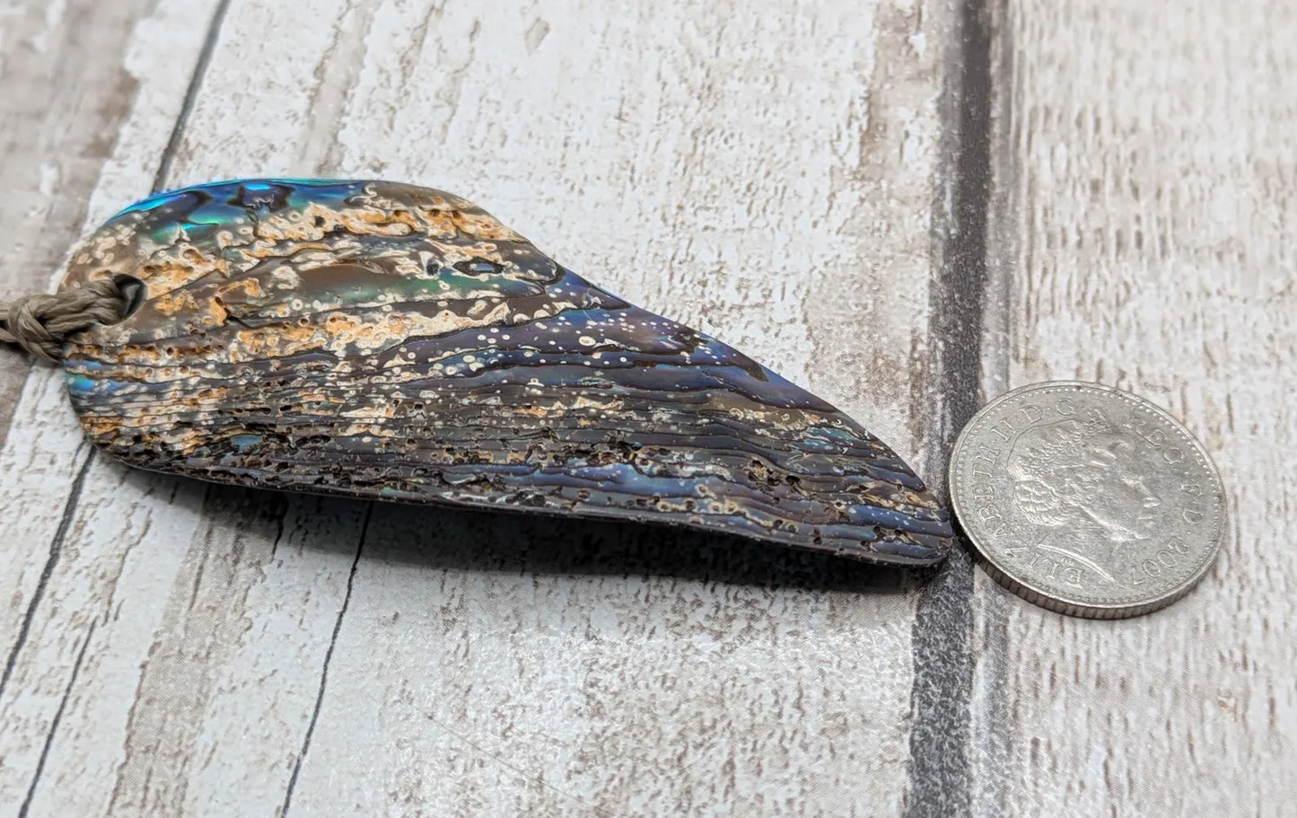 Large Freeform NZ Pāua Shell Pendant – Iridescent Abalone Statement Necklace, Natural statement Beach Jewellery.