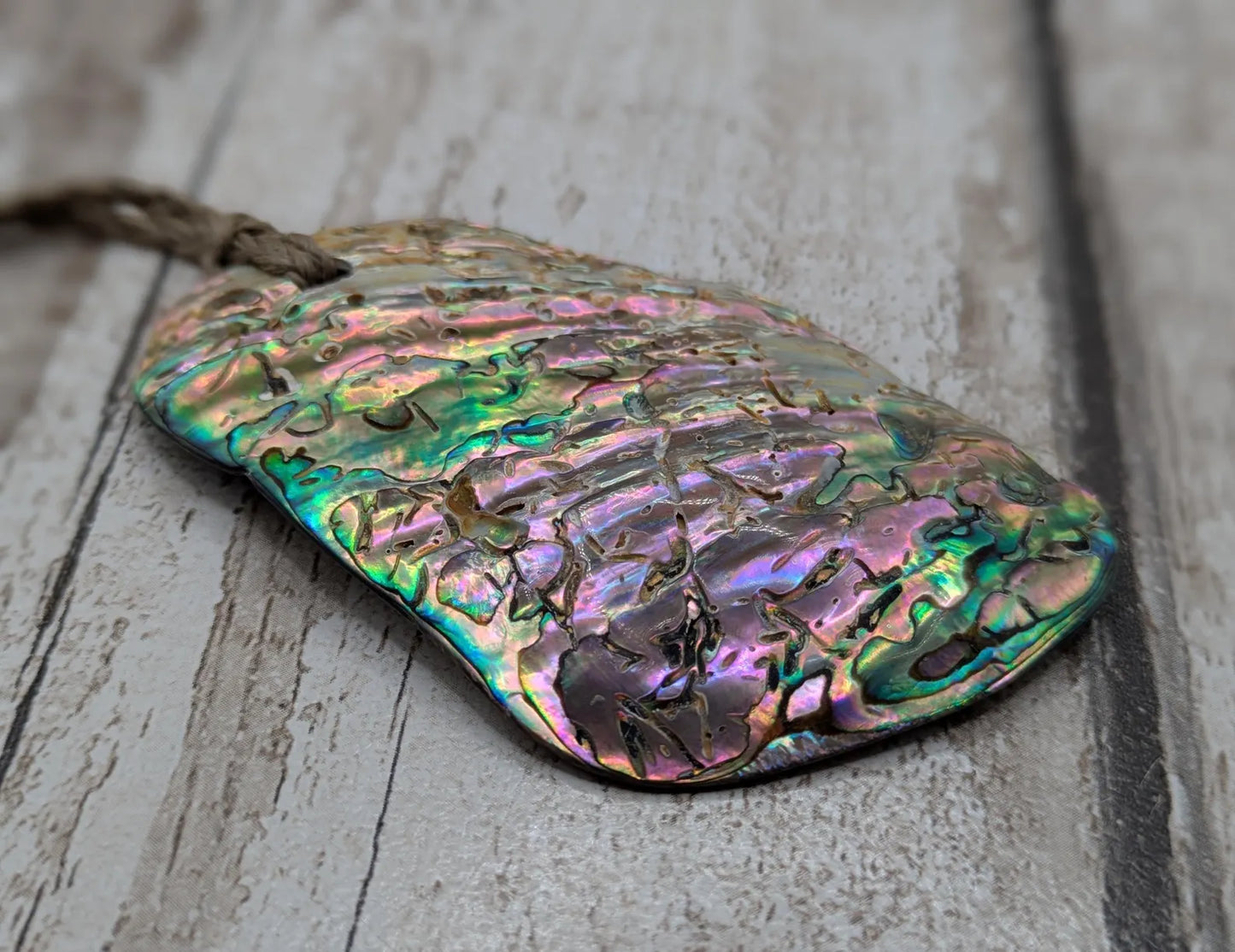 Large Freeform NZ Pāua Shell Pendant – Iridescent Abalone Statement Necklace, Natural statement Beach Jewellery.
