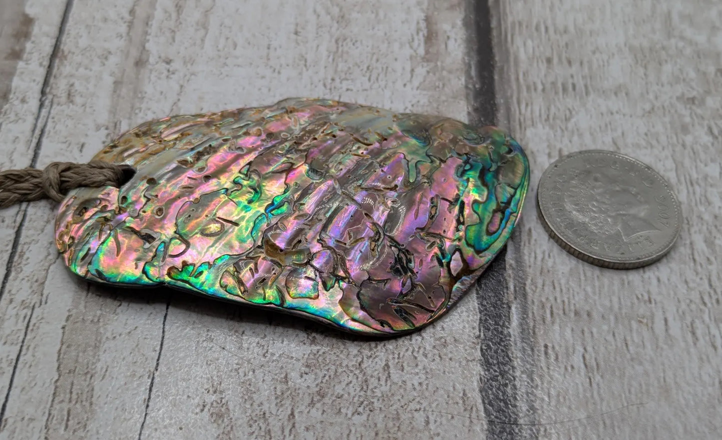 Large Freeform NZ Pāua Shell Pendant – Iridescent Abalone Statement Necklace, Natural statement Beach Jewellery.