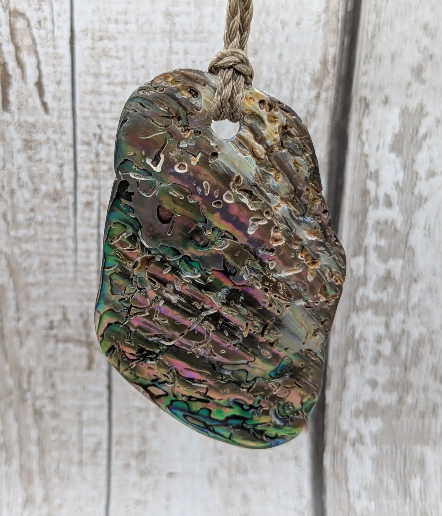 Large Freeform NZ Pāua Shell Pendant – Iridescent Abalone Statement Necklace, Natural statement Beach Jewellery.