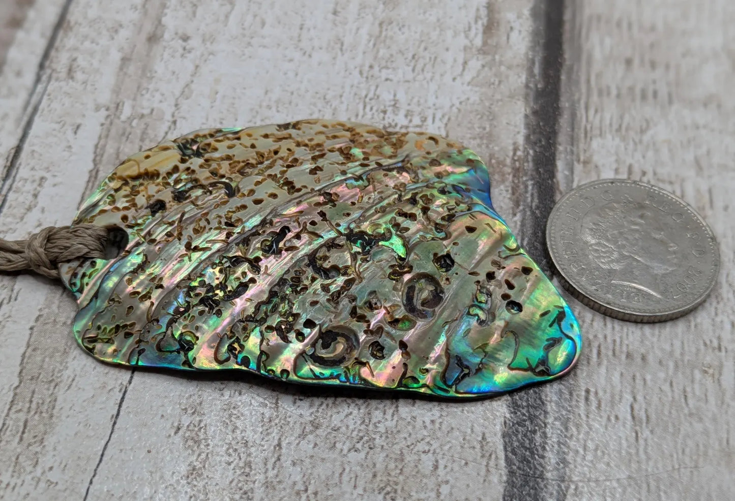 Large Freeform NZ Pāua Shell Pendant – Iridescent Abalone Statement Necklace, Natural statement Beach Jewellery.