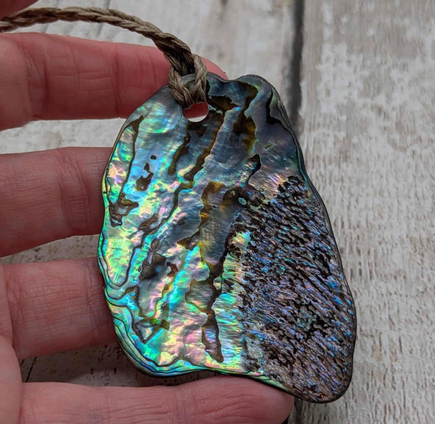 Large Freeform NZ Pāua Shell Pendant – Iridescent Abalone Statement Necklace, Natural statement Beach Jewellery.