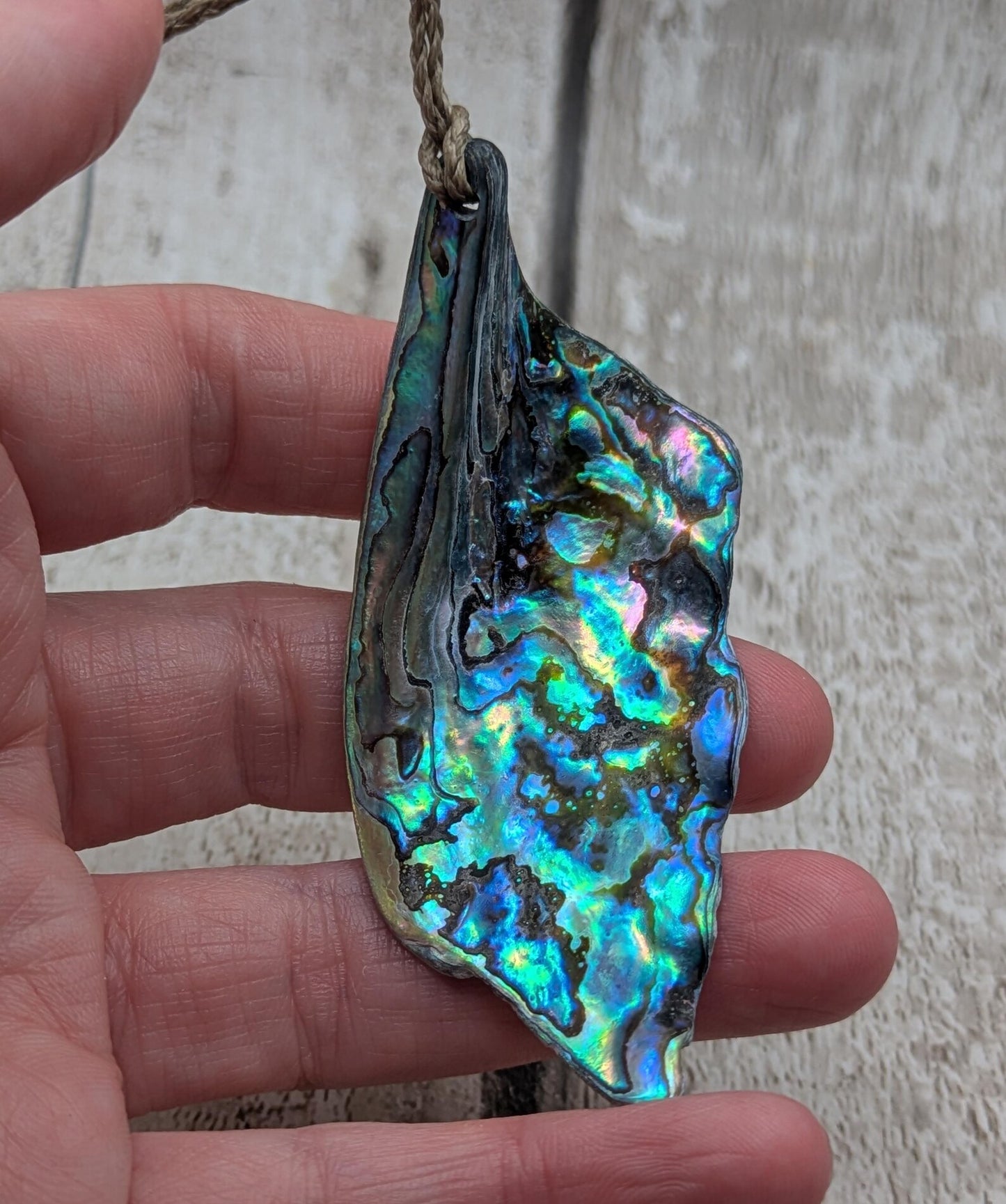 Large Freeform NZ Pāua Shell Pendant – Iridescent Abalone Statement Necklace, Natural statement Beach Jewellery.