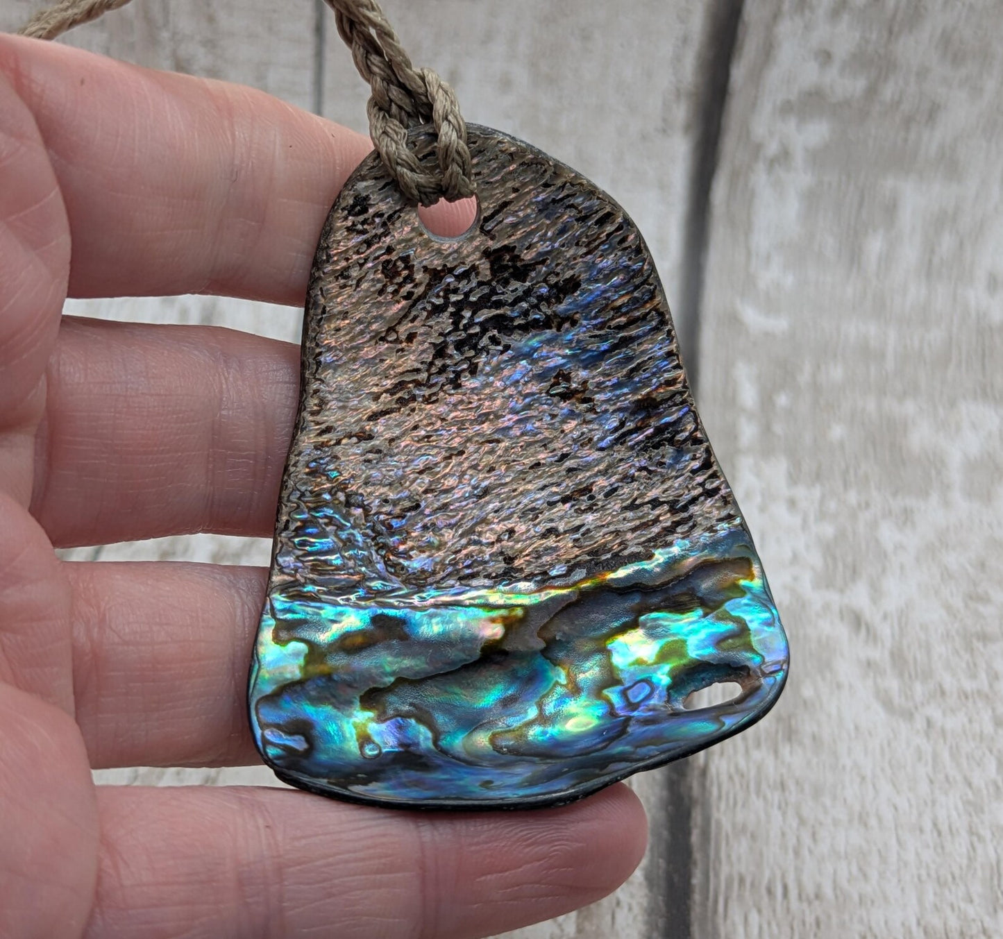 Large Freeform NZ Pāua Shell Pendant – Iridescent Abalone Statement Necklace, Natural statement Beach Jewellery.