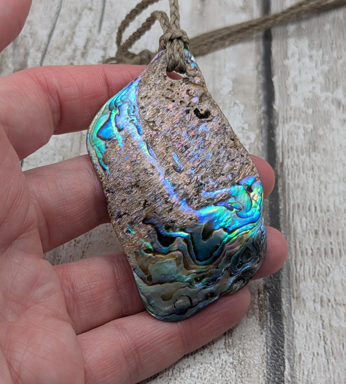 Large Freeform NZ Pāua Shell Pendant – Iridescent Abalone Statement Necklace, Natural statement Beach Jewellery.