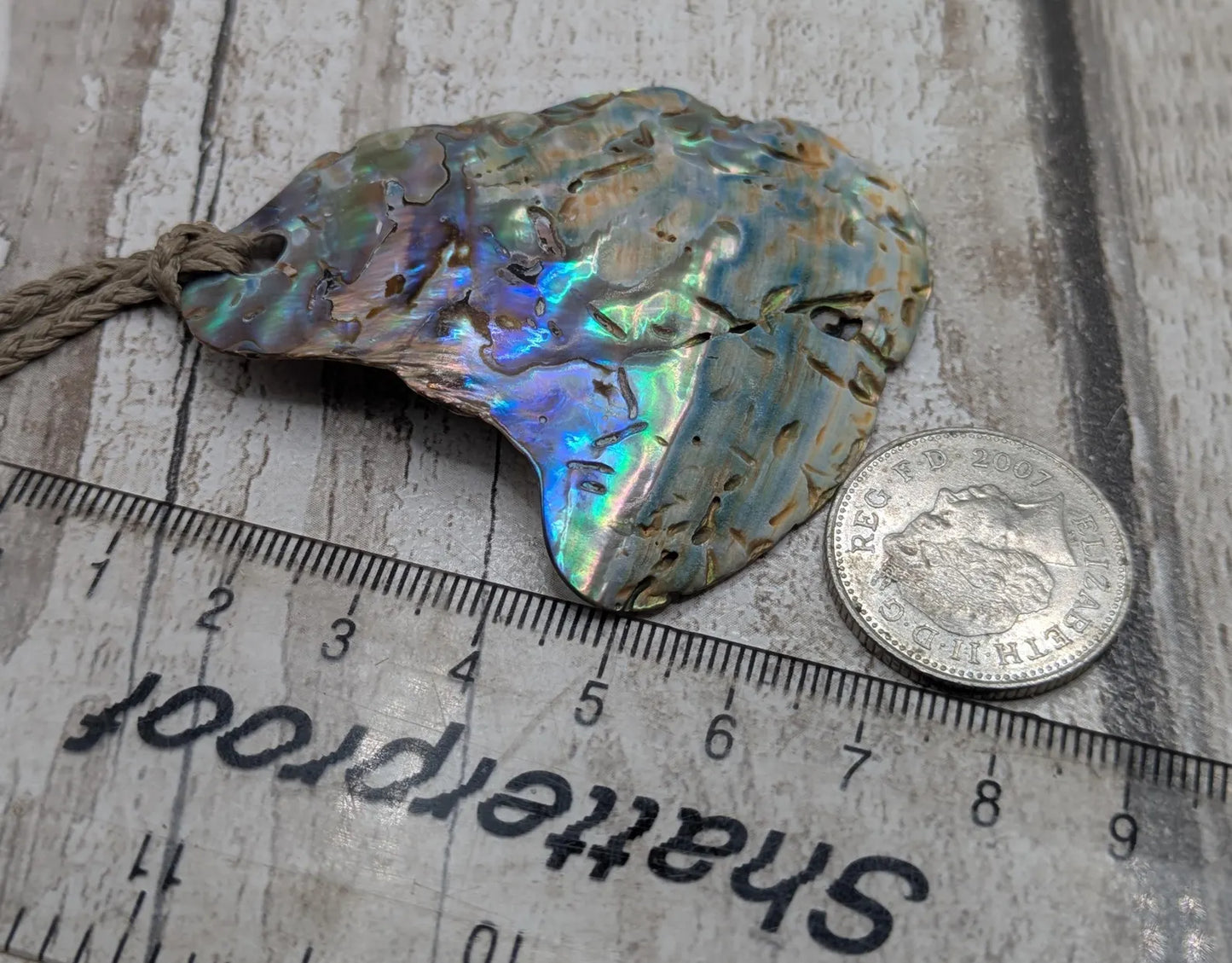Large Freeform NZ Pāua Shell Pendant – Iridescent Abalone Statement Necklace, Natural statement Beach Jewellery.