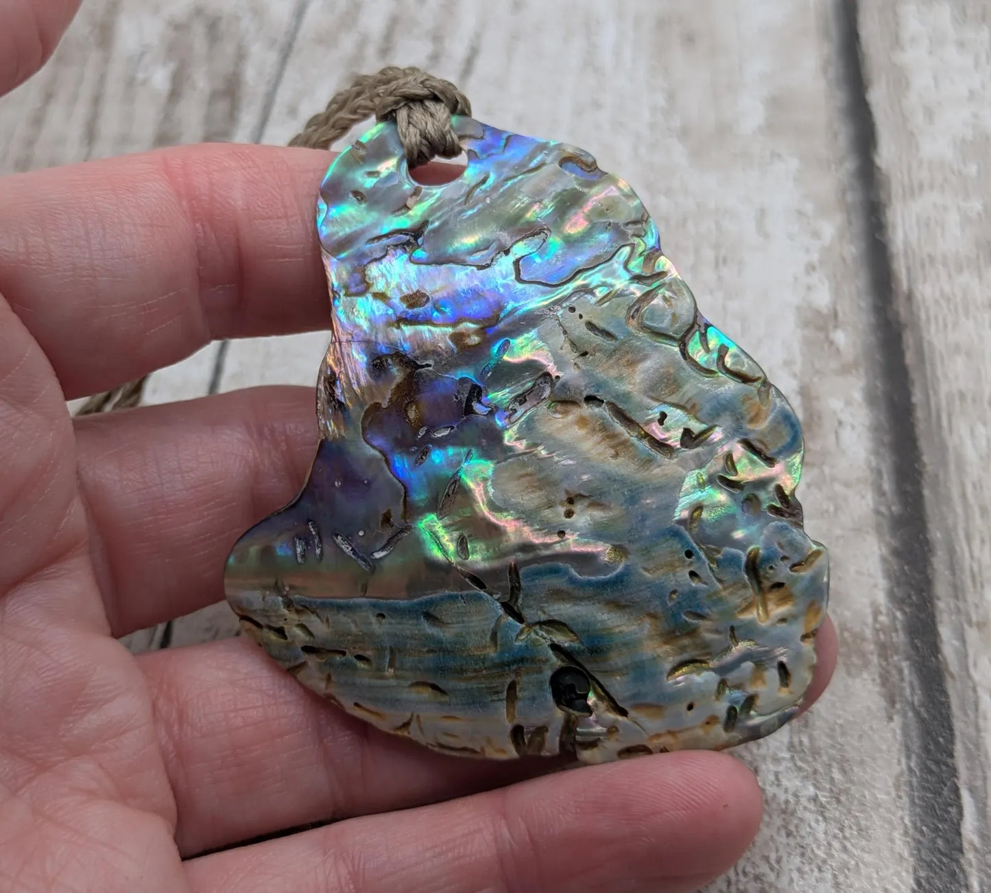 Large Freeform NZ Pāua Shell Pendant – Iridescent Abalone Statement Necklace, Natural statement Beach Jewellery.