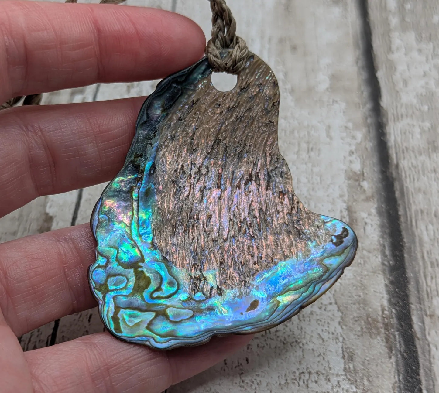 Large Freeform NZ Pāua Shell Pendant – Iridescent Abalone Statement Necklace, Natural statement Beach Jewellery.