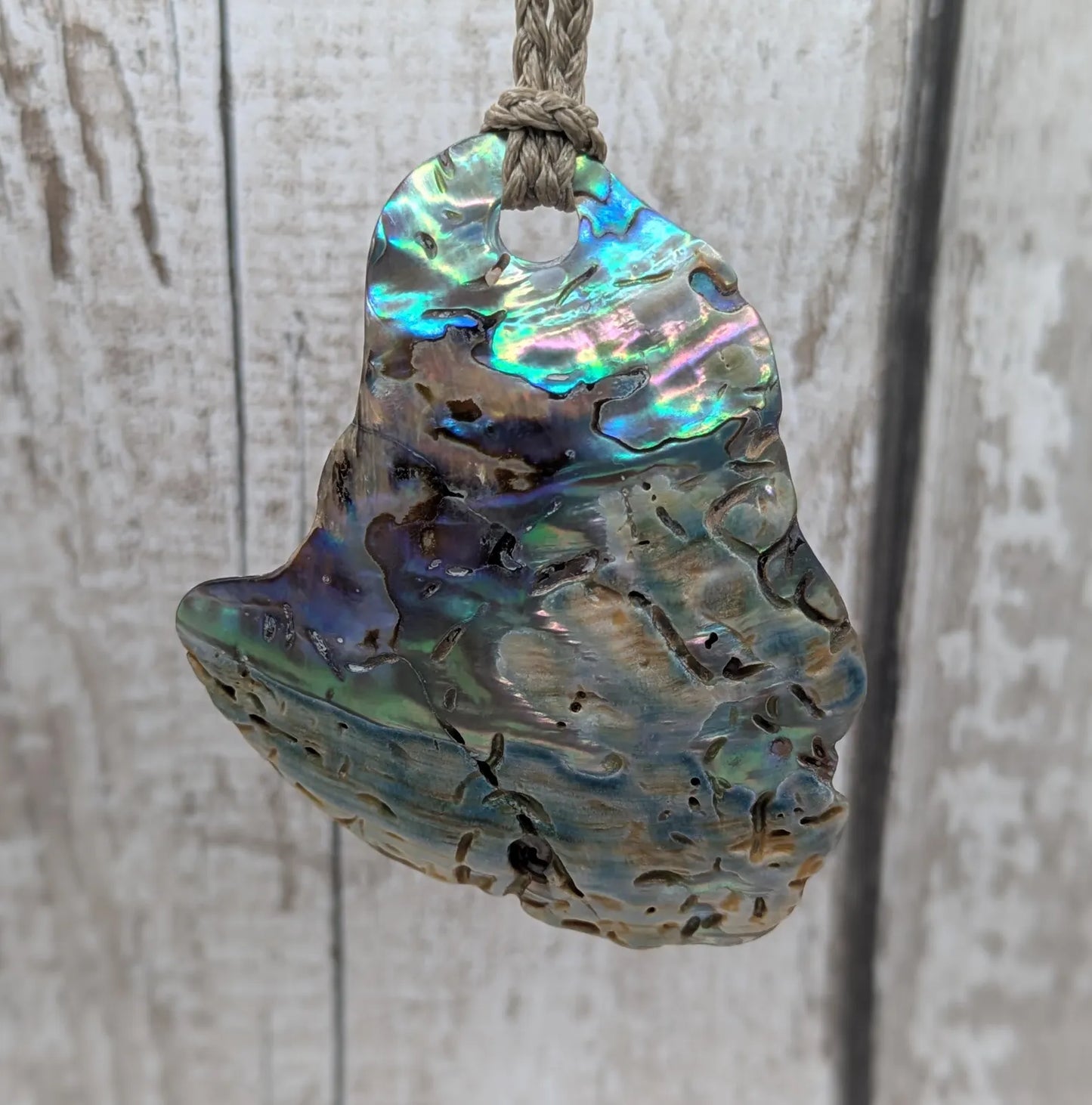 Large Freeform NZ Pāua Shell Pendant – Iridescent Abalone Statement Necklace, Natural statement Beach Jewellery.