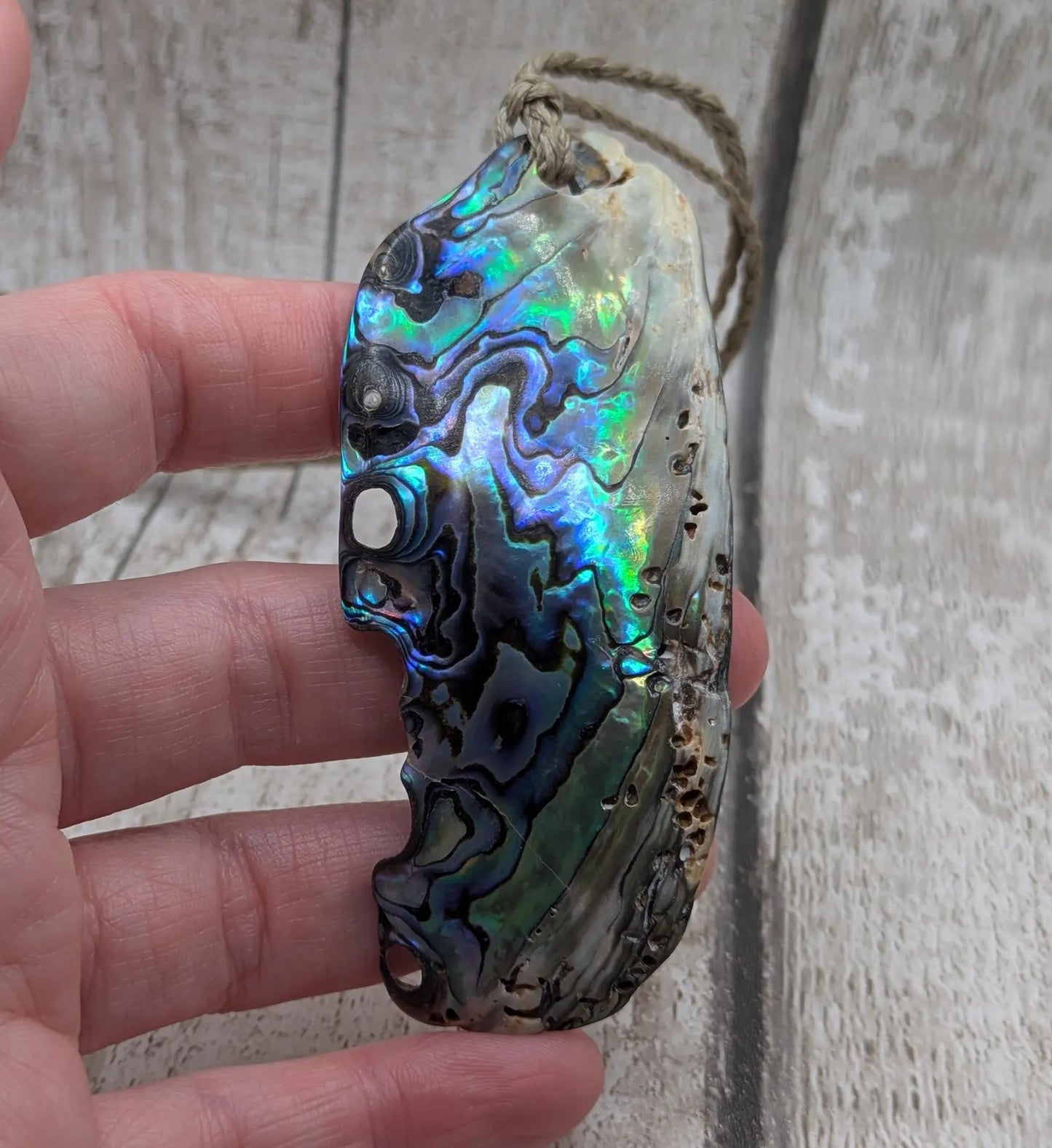 Large Freeform NZ Pāua Shell Pendant – Iridescent Abalone Statement Necklace, Natural statement Beach Jewellery.
