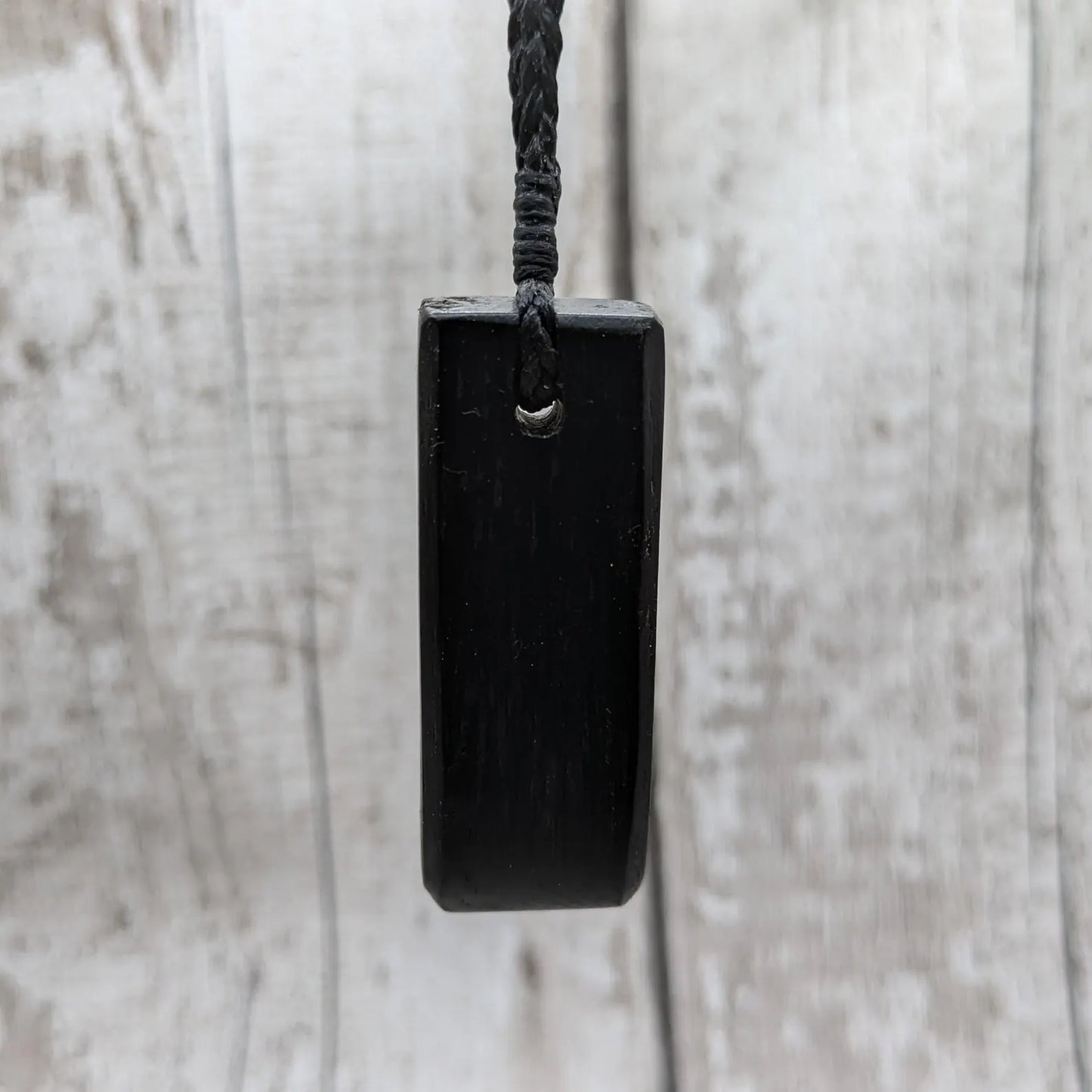 Fenland bog oak Toki adze style pendant with morganite and moldavite.
