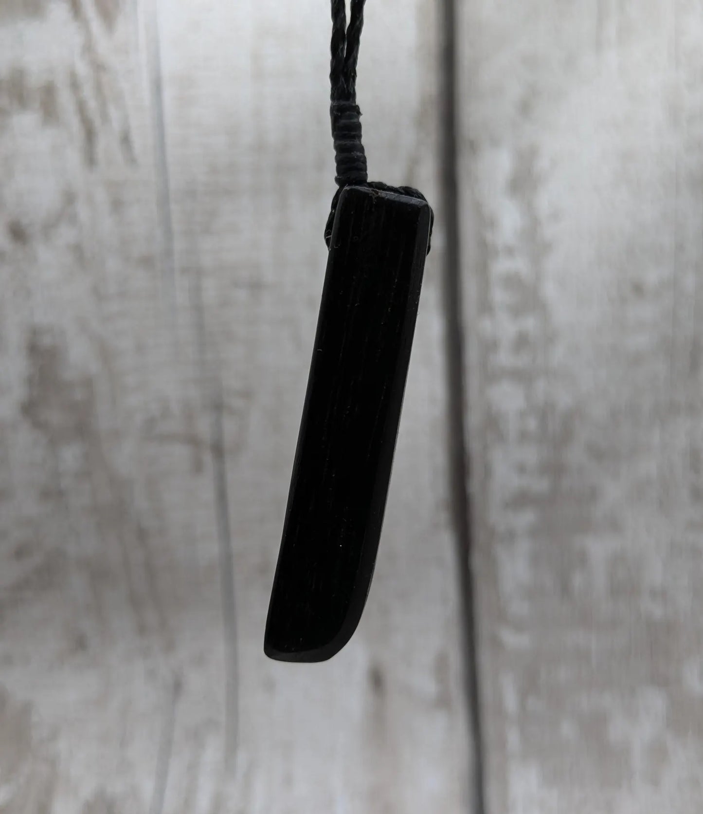 Fenland bog oak Toki adze style pendant with morganite and moldavite.