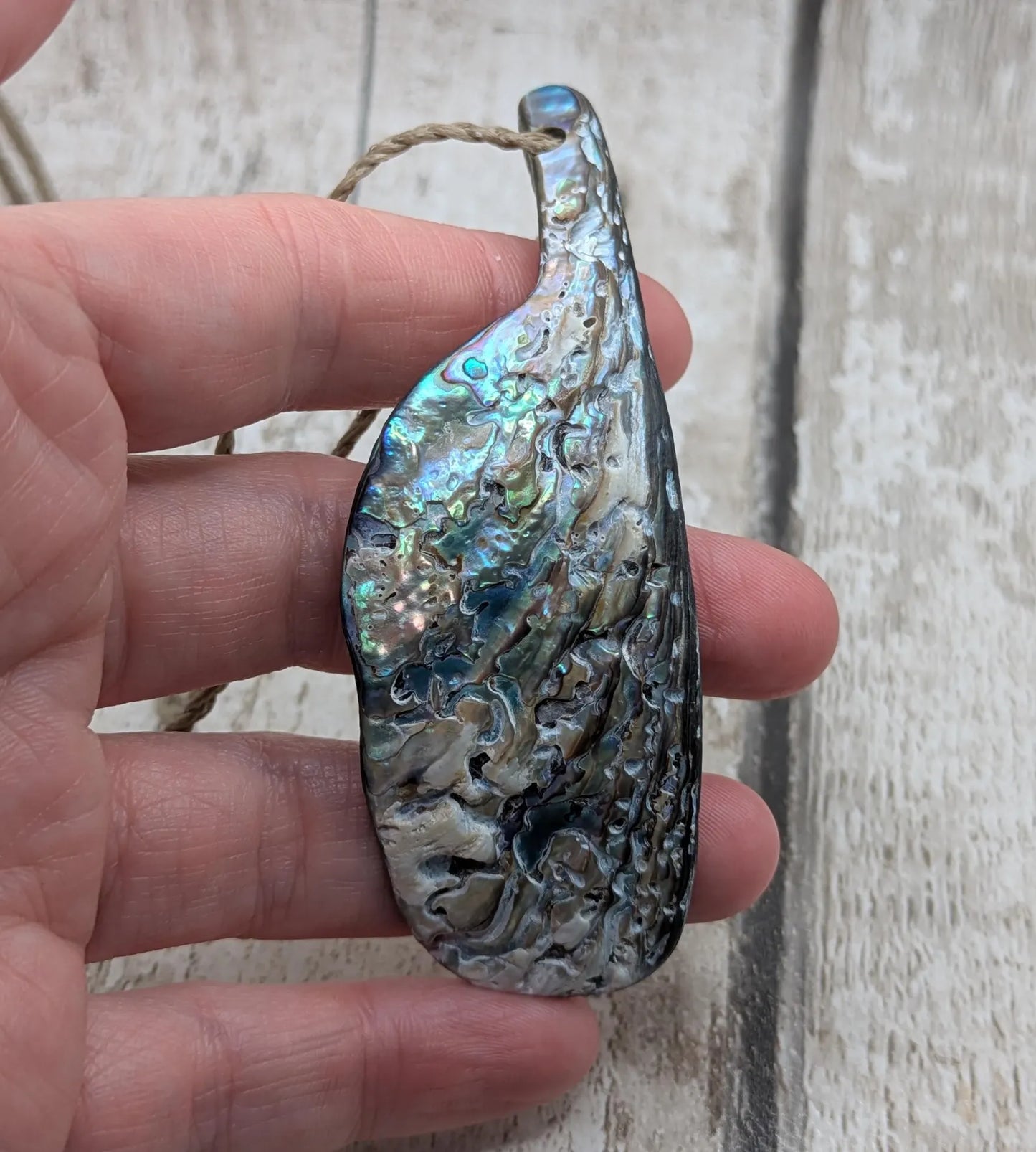 Large Freeform NZ Pāua Shell Pendant – Iridescent Abalone Statement Necklace, Natural statement Beach Jewellery.