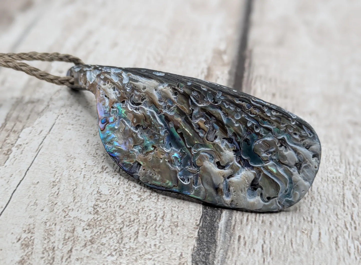 Large Freeform NZ Pāua Shell Pendant – Iridescent Abalone Statement Necklace, Natural statement Beach Jewellery.