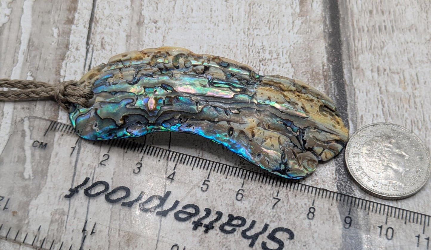 Large Freeform NZ Pāua Shell Pendant – Iridescent Abalone Statement Necklace, Natural statement Beach Jewellery.