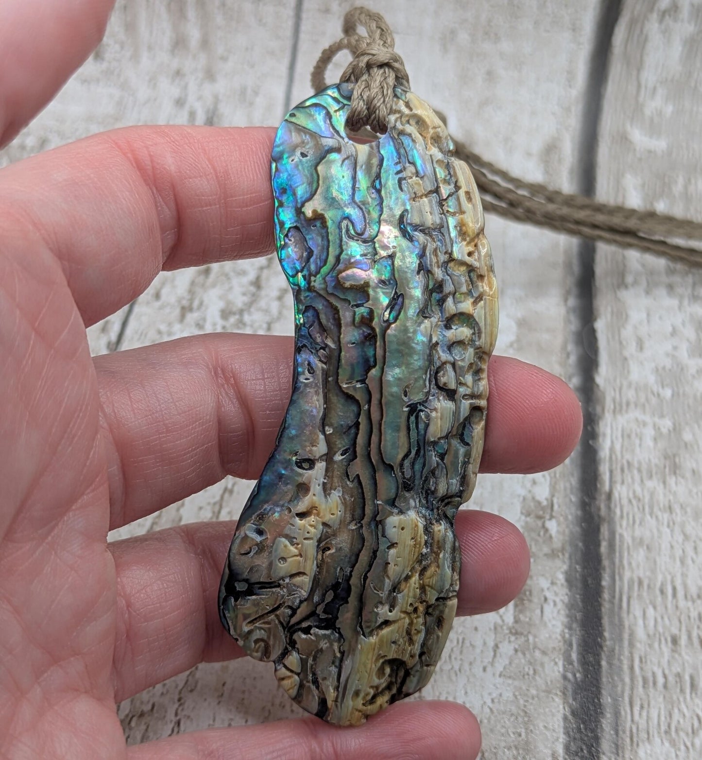 Large Freeform NZ Pāua Shell Pendant – Iridescent Abalone Statement Necklace, Natural statement Beach Jewellery.