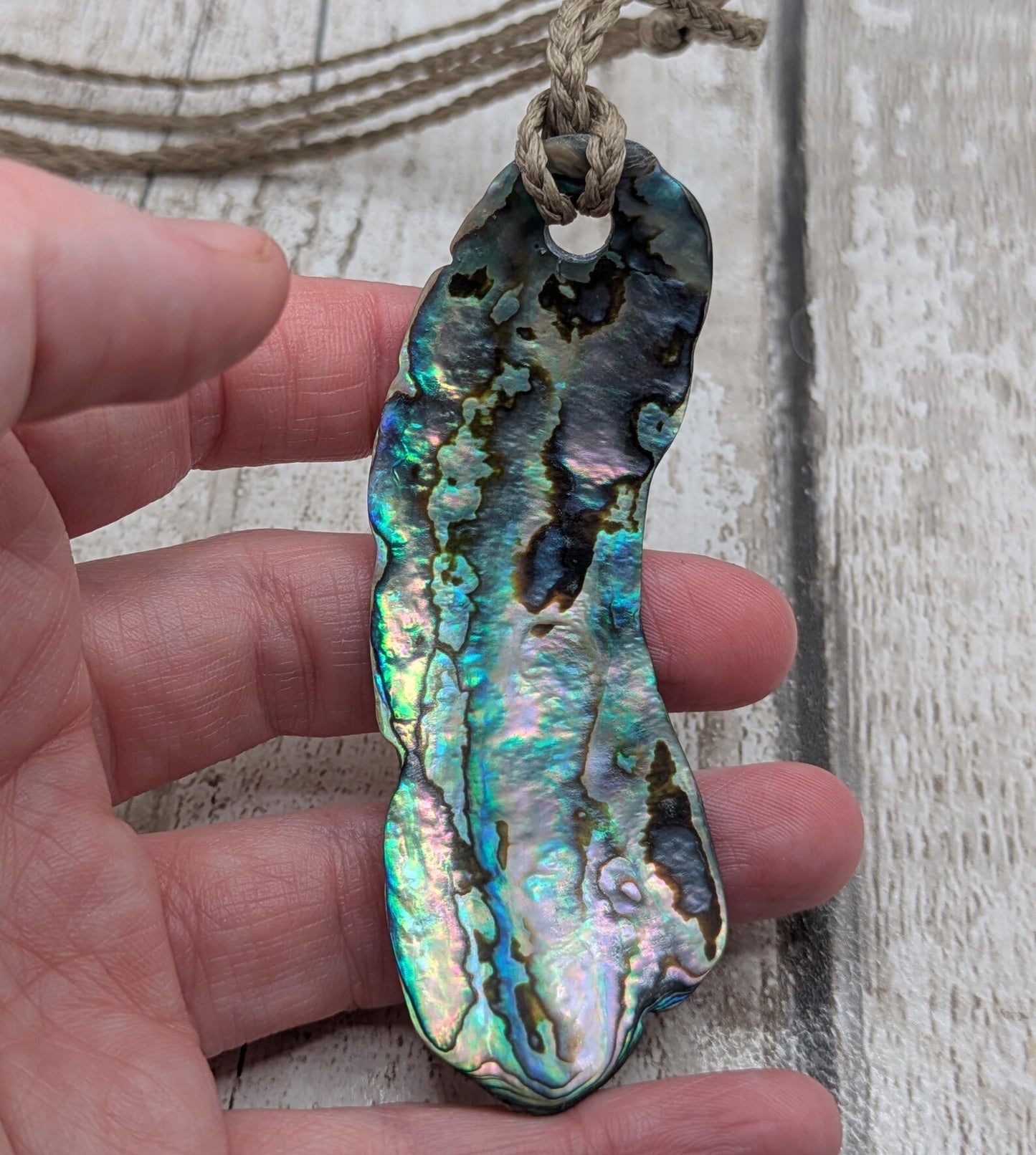 Large Freeform NZ Pāua Shell Pendant – Iridescent Abalone Statement Necklace, Natural statement Beach Jewellery.