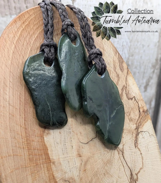 Tumble polished New Zealand pounamu greenstone jade pendant
