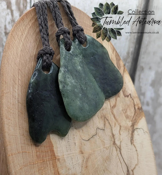 Tumble polished New Zealand pounamu greenstone jade pendant