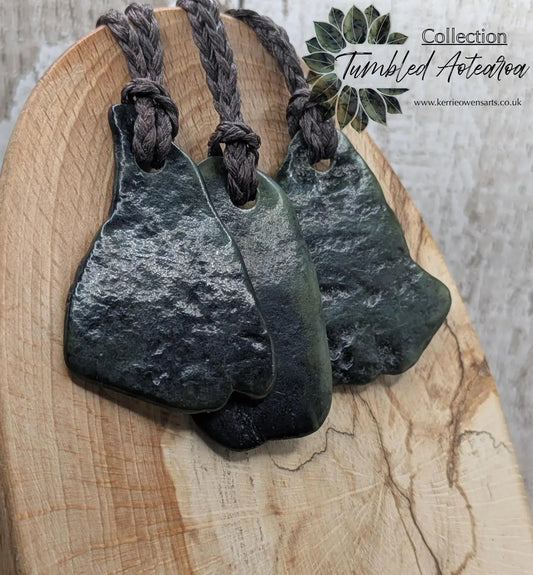 Tumble polished New Zealand pounamu greenstone jade pendant